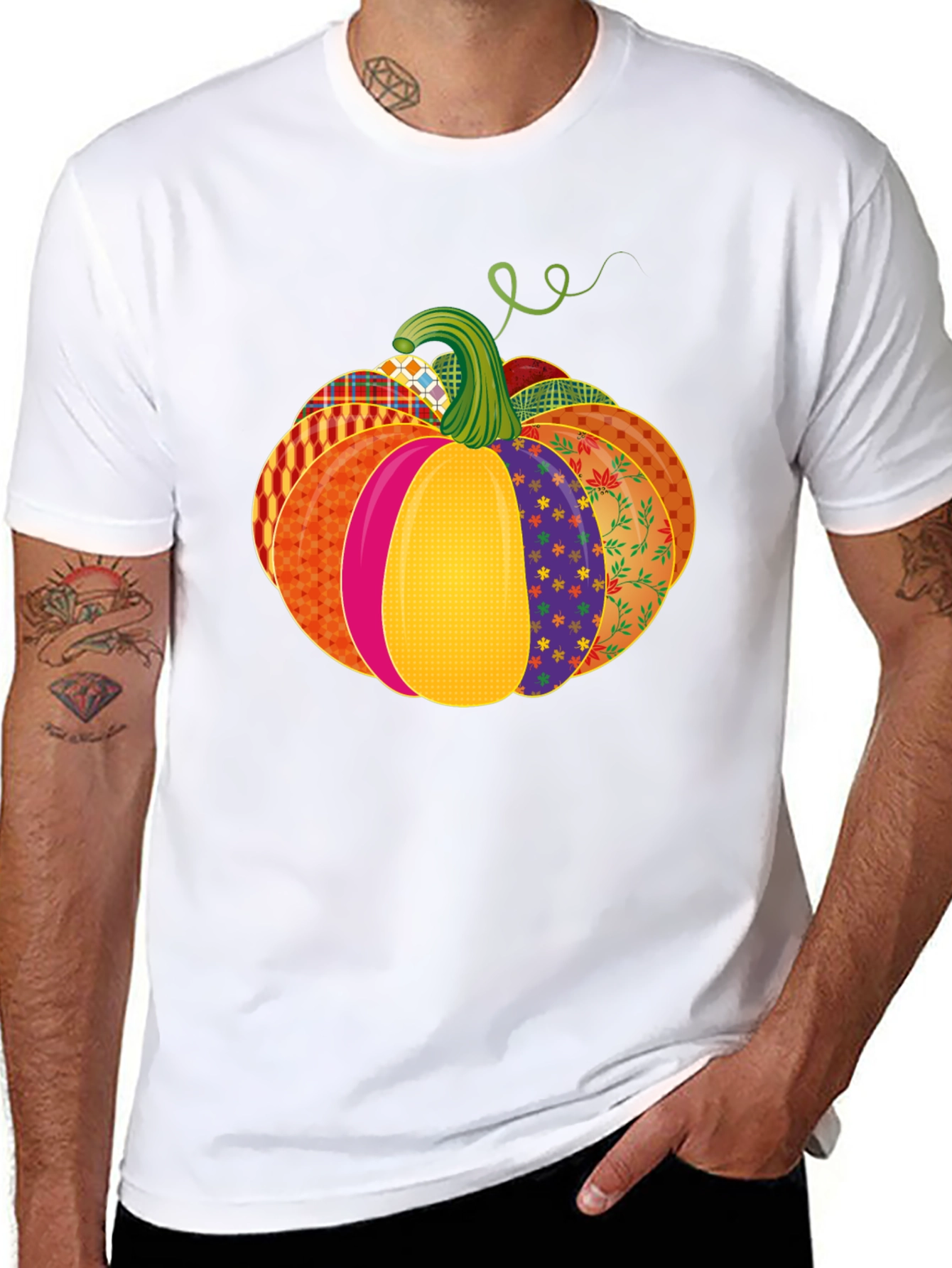 Festive Patchwork Pumpkin T-Shirt - Autumn Style