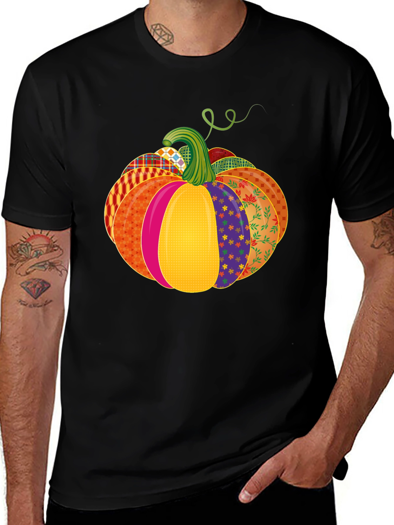 Festive Patchwork Pumpkin T-Shirt - Autumn Style