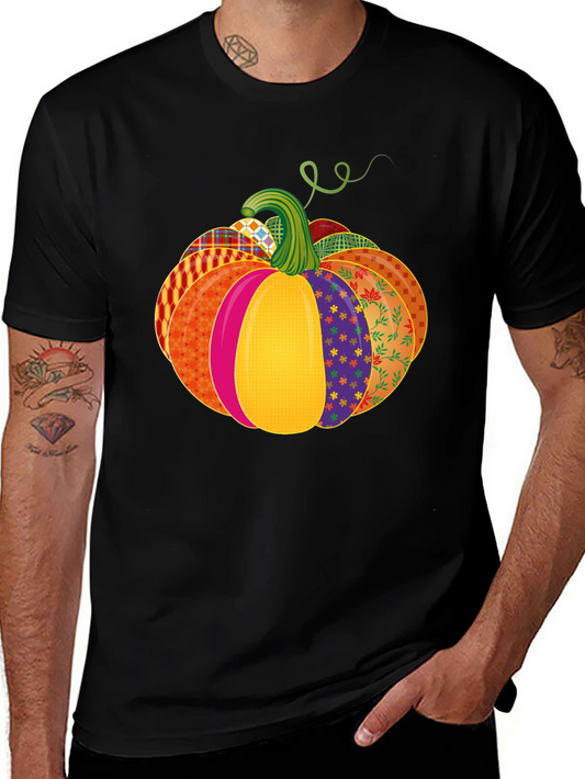 Festive Patchwork Pumpkin T-Shirt - Autumn Style