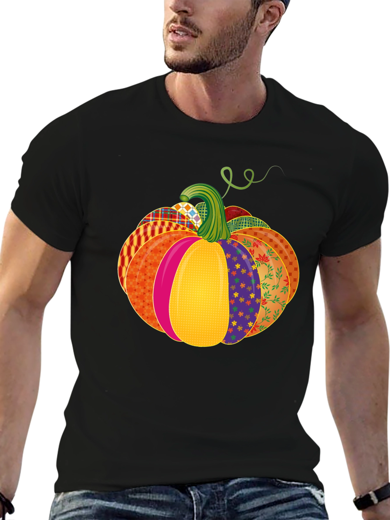 Festive Patchwork Pumpkin T-Shirt - Autumn Style