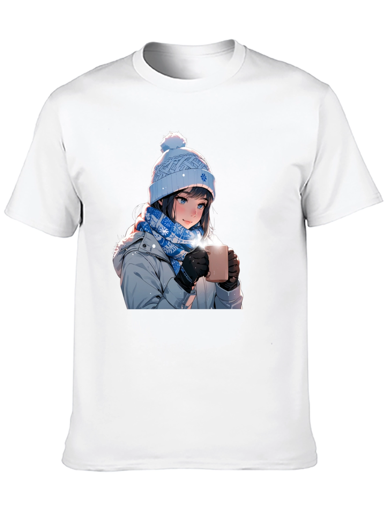 Anime Girl Winter T-Shirt - Cozy Hot Chocolate Design