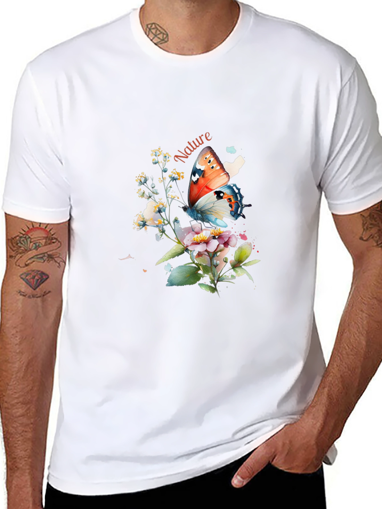 Nature Butterfly Graphic T-Shirt - Black