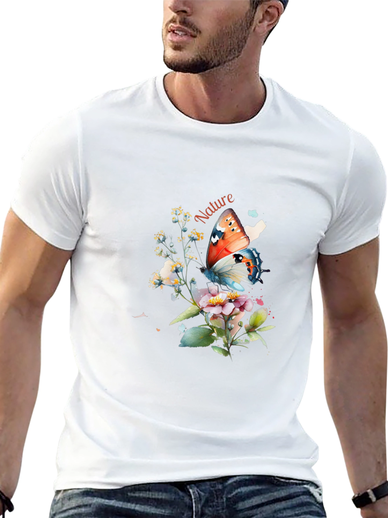 Nature Butterfly Graphic T-Shirt - Black