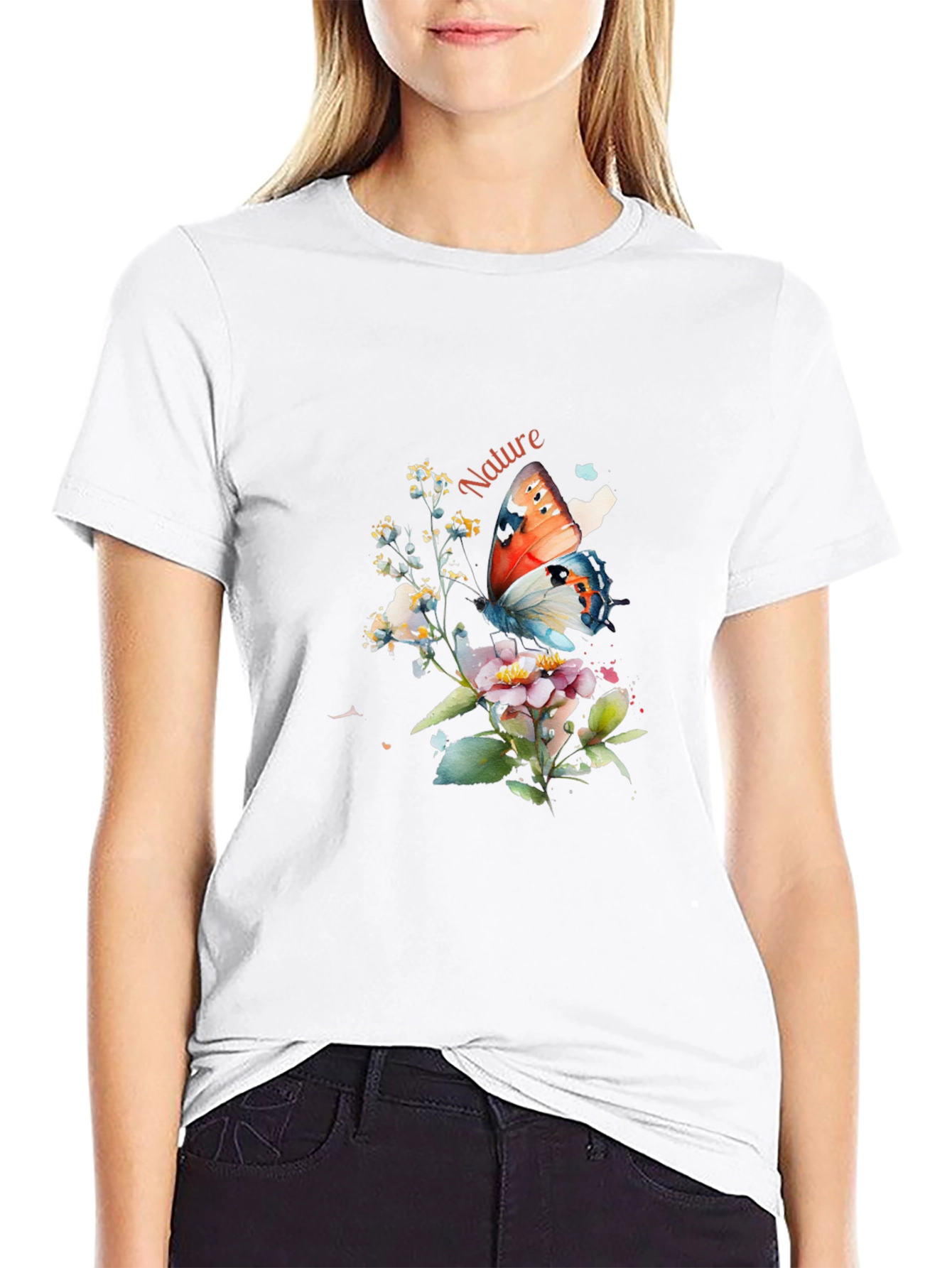 Nature Butterfly Graphic T-Shirt - Black