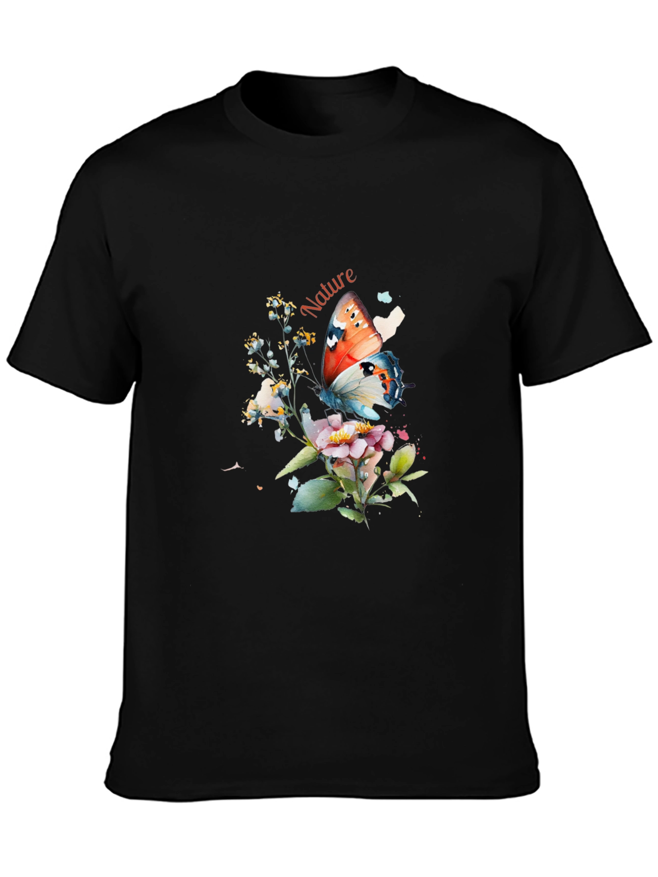 Nature Butterfly Graphic T-Shirt - Black