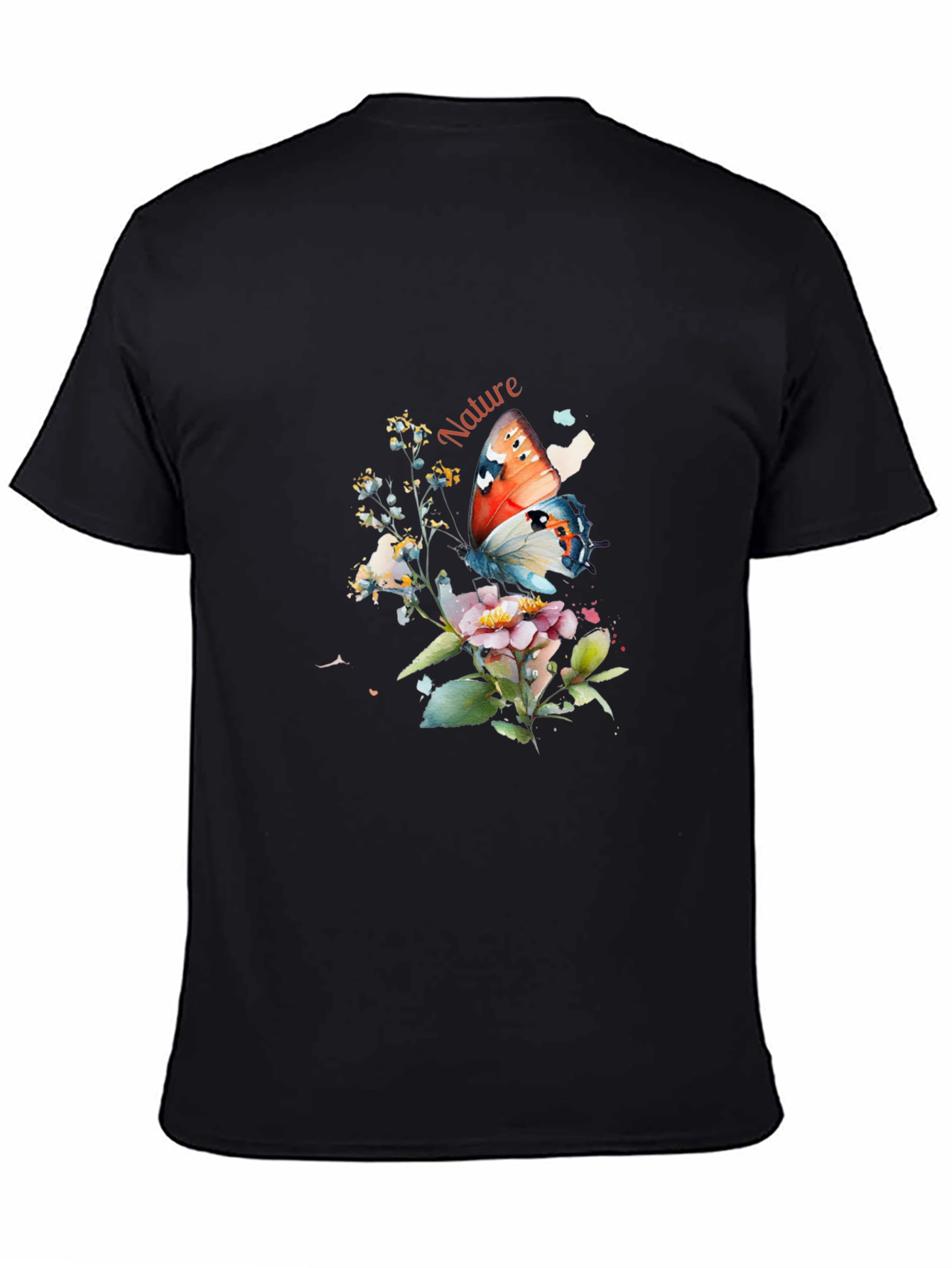 Nature Butterfly Graphic T-Shirt - Black