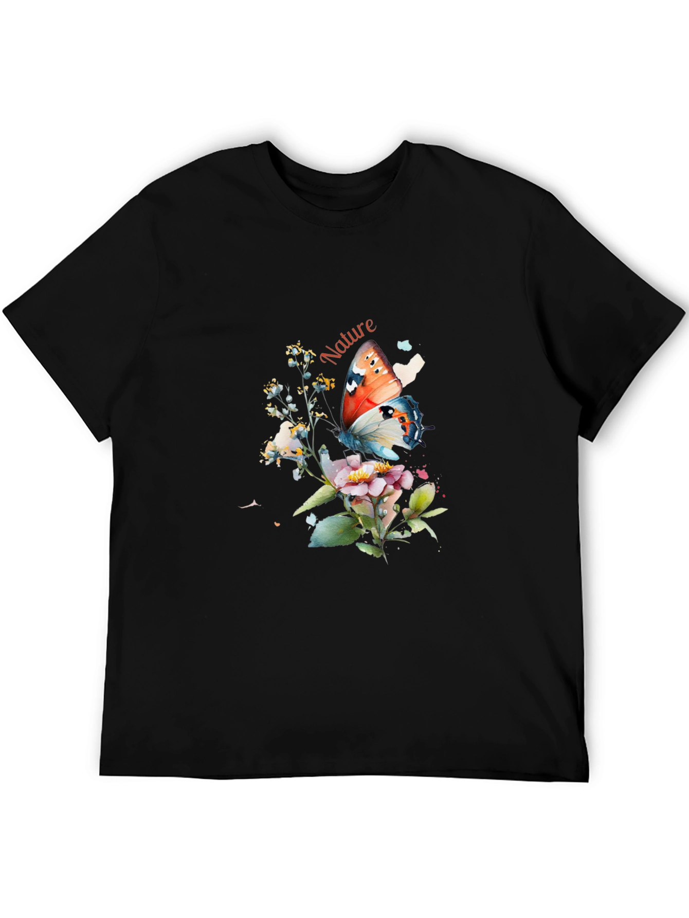 Nature Butterfly Graphic T-Shirt - Black