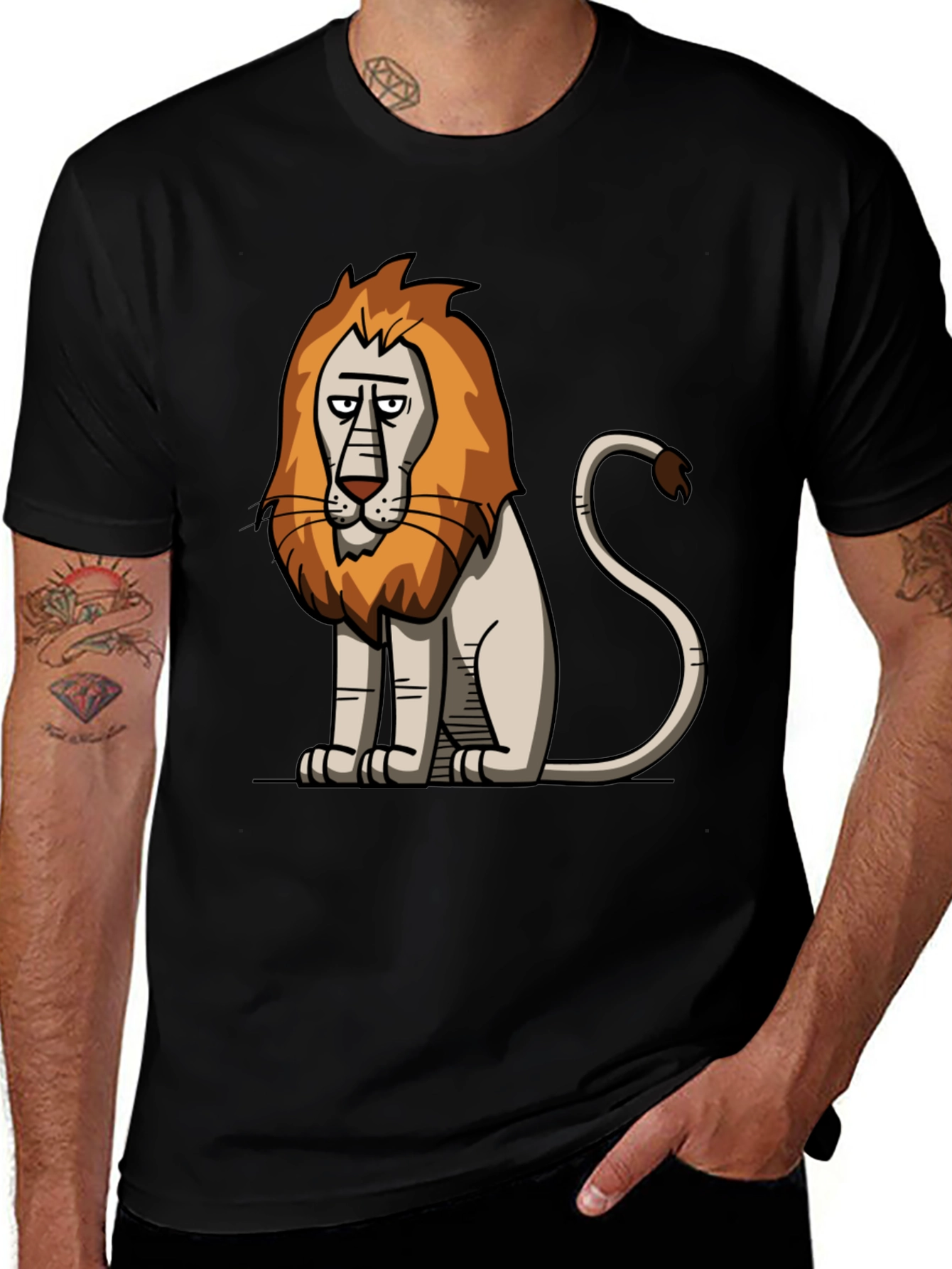 Cartoon Lion Graphic Black T-Shirt