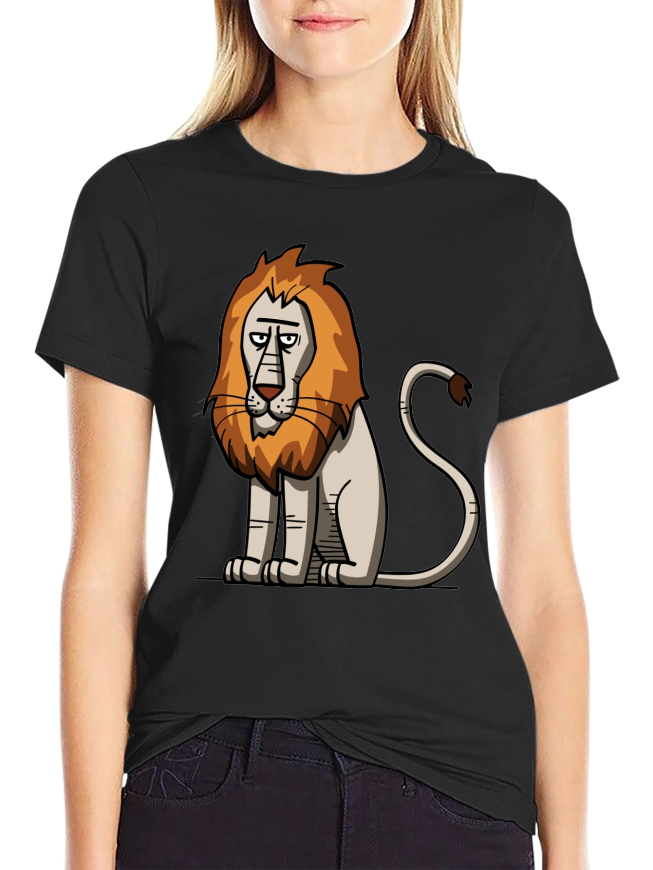 Cartoon Lion Graphic Black T-Shirt
