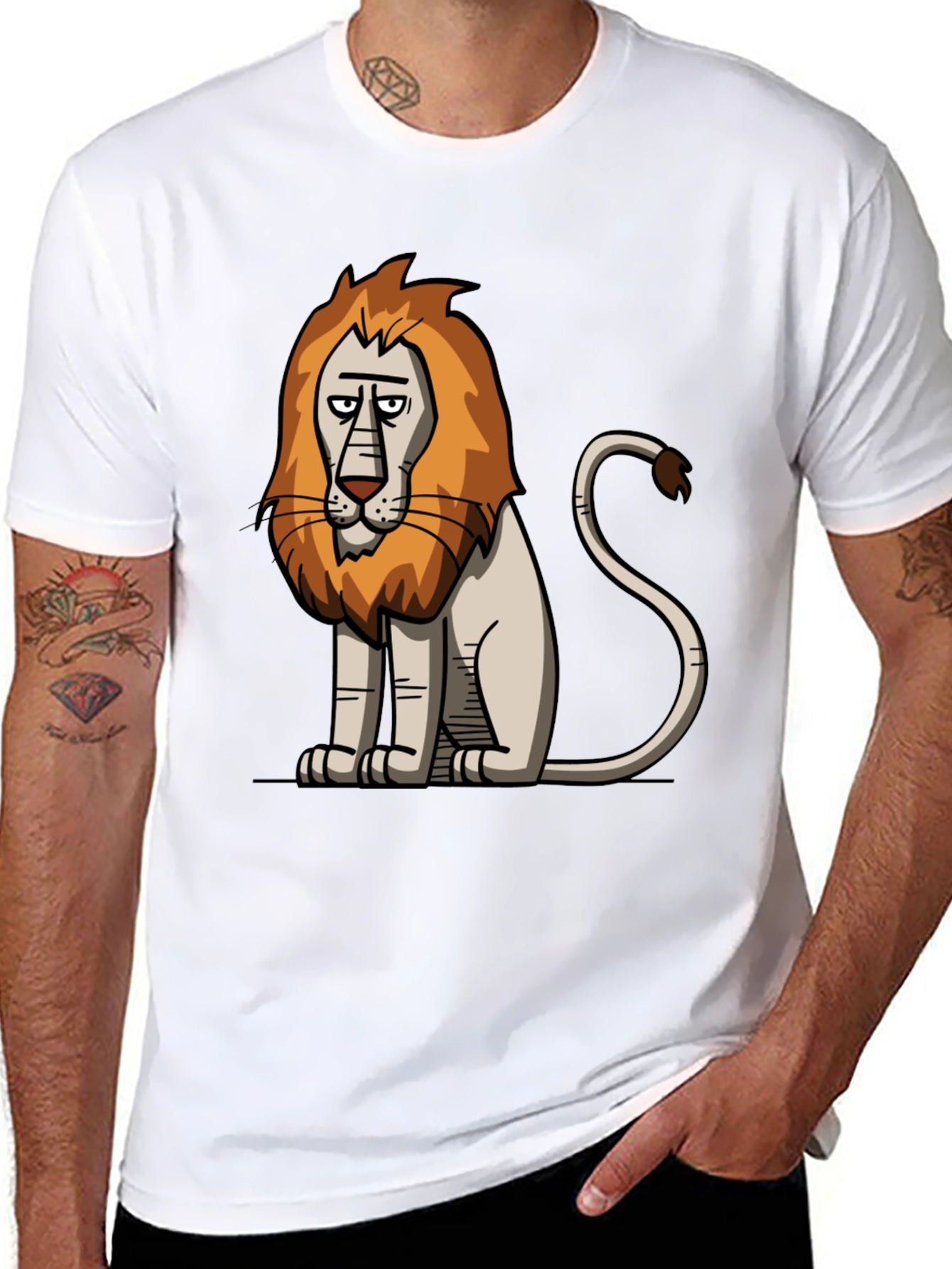 Cartoon Lion Graphic Black T-Shirt