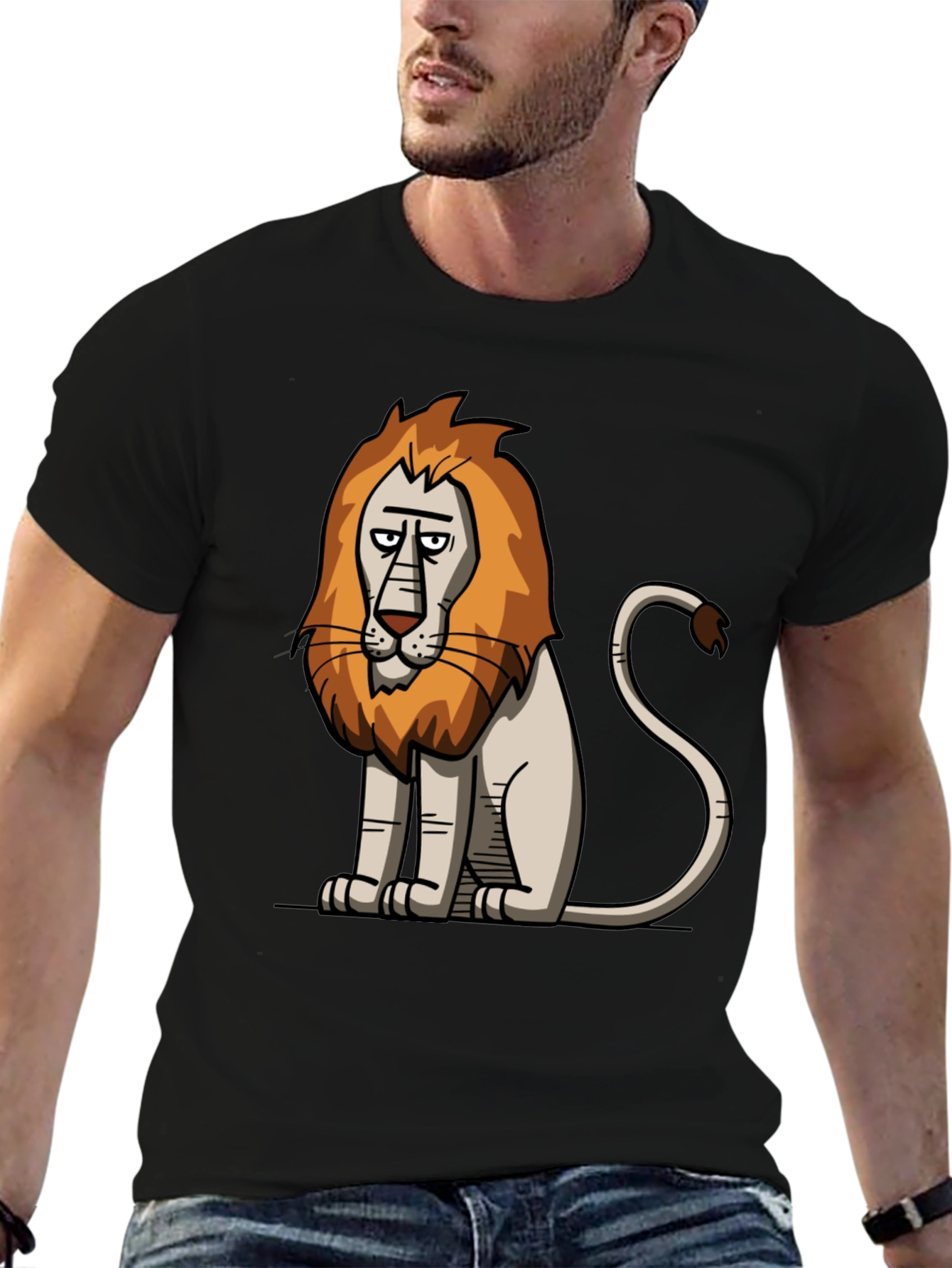 Cartoon Lion Graphic Black T-Shirt