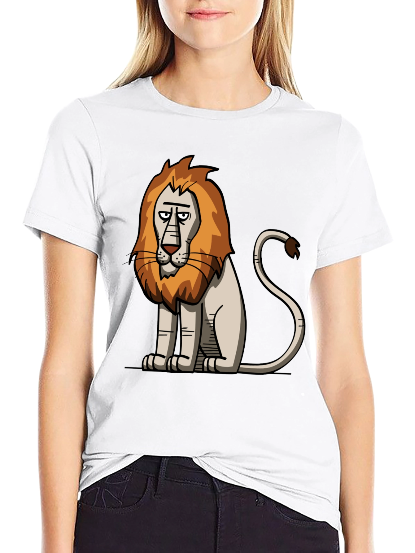 Cartoon Lion Graphic Black T-Shirt