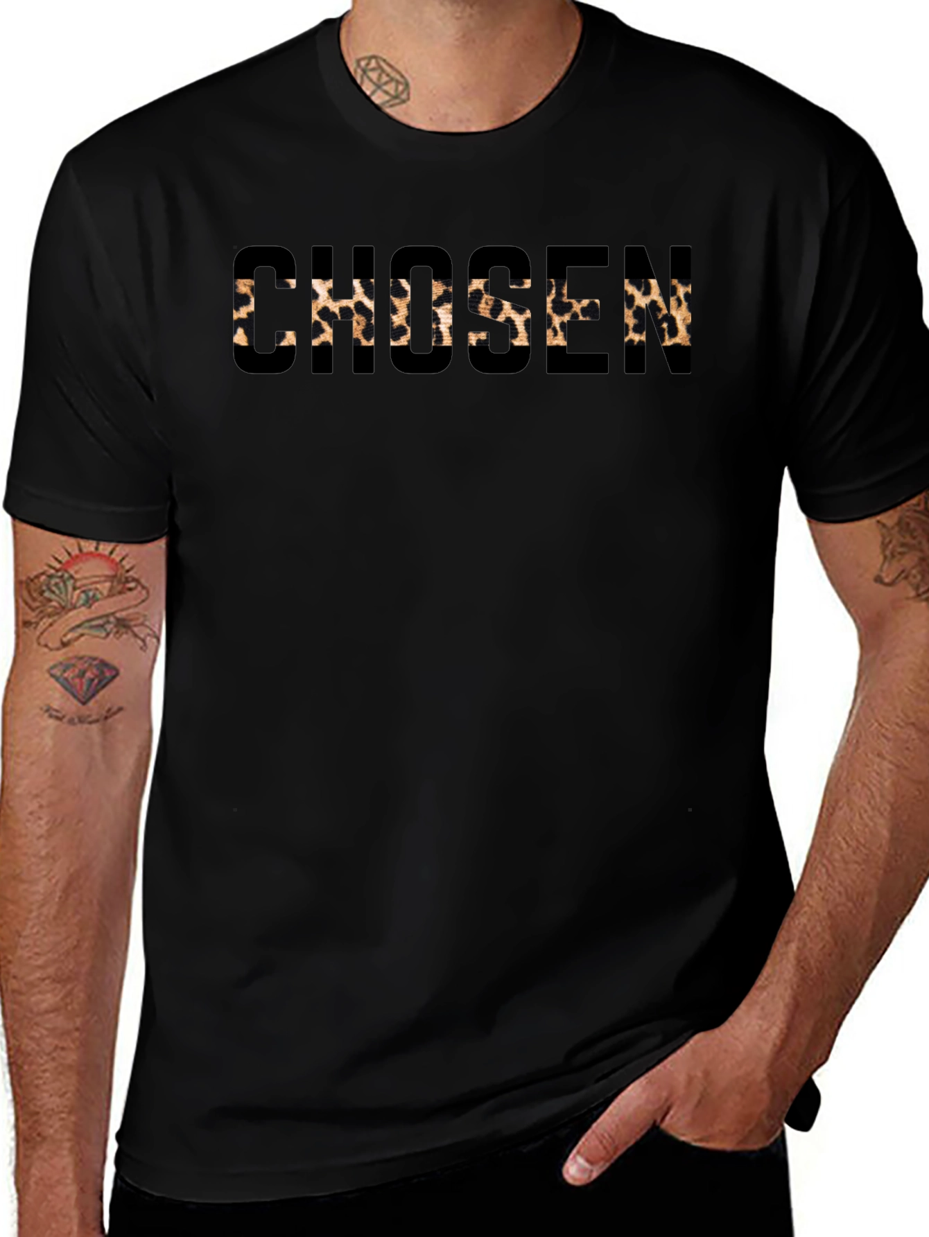 Chosen Leopard Print Mens Black T-Shirt