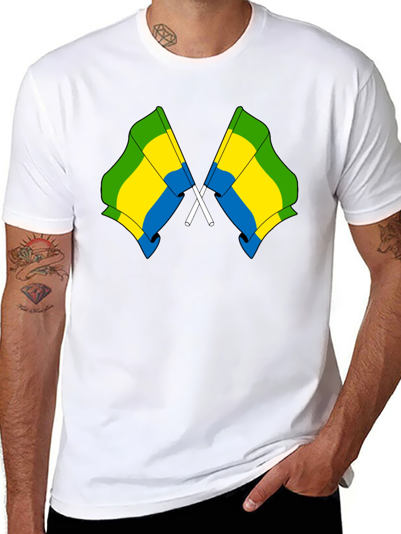 Gabon Flag Crossed T-Shirt - Gabonese Pride