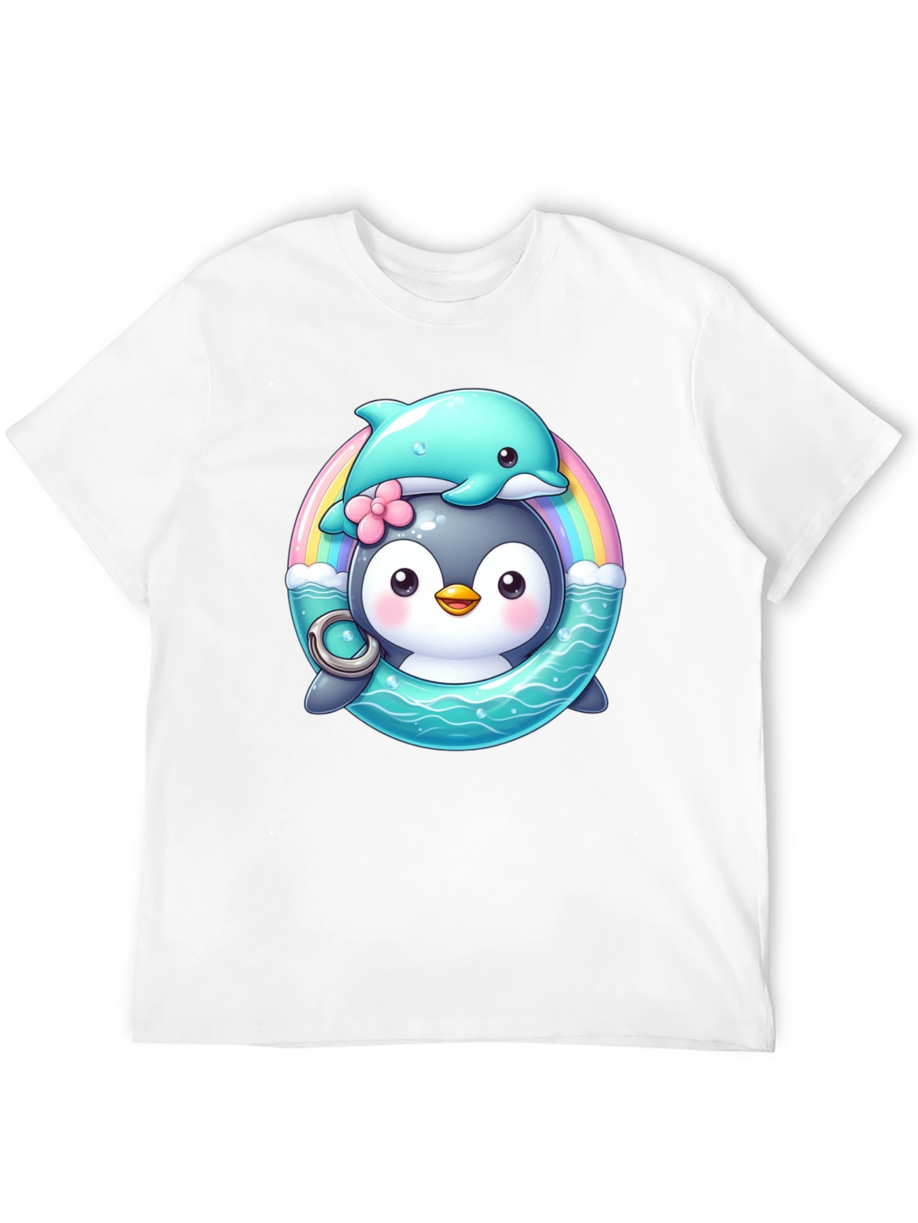Penguin & Dolphin Graphic Tee - Cute Cartoon Design