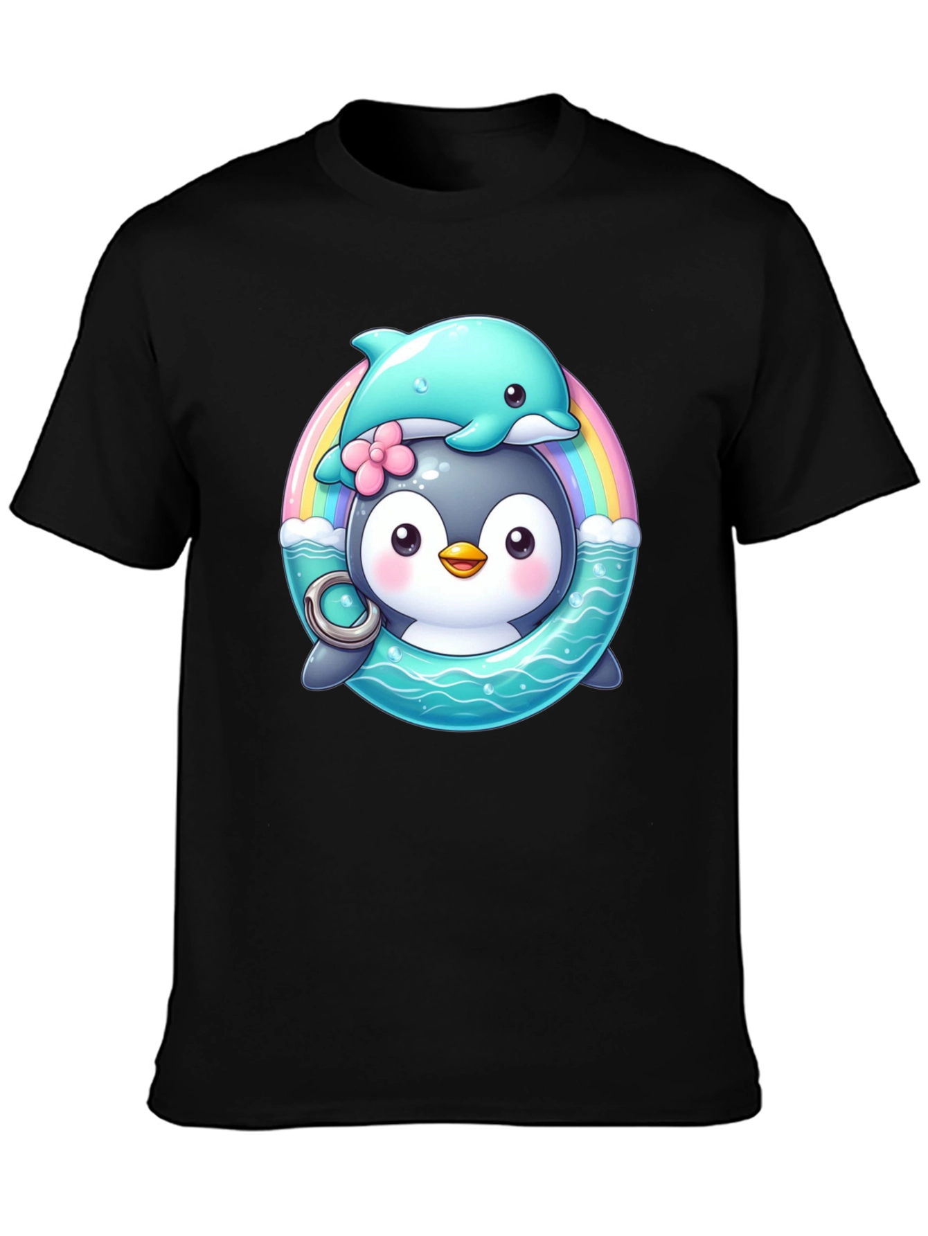 Penguin & Dolphin Graphic Tee - Cute Cartoon Design