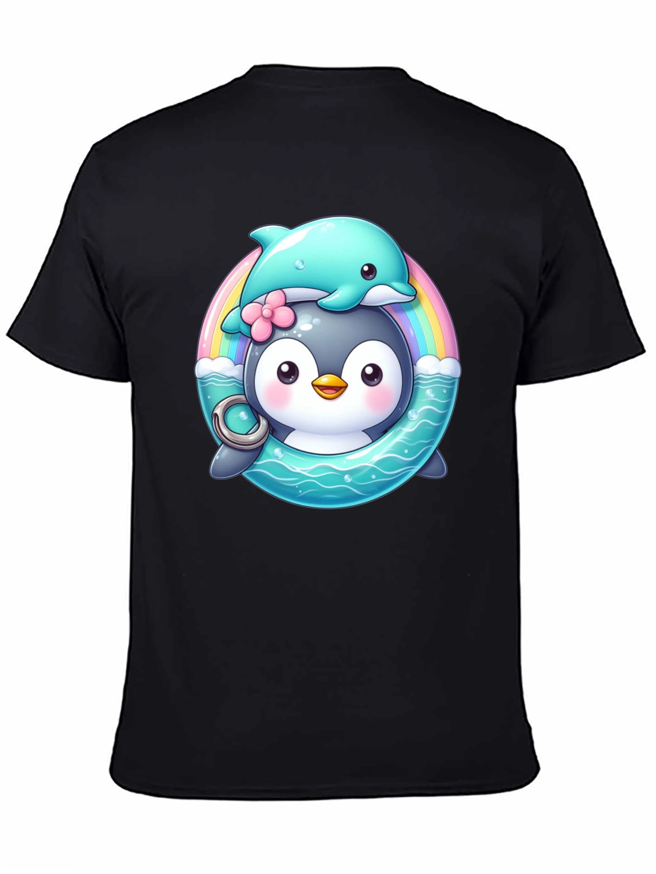 Penguin & Dolphin Graphic Tee - Cute Cartoon Design