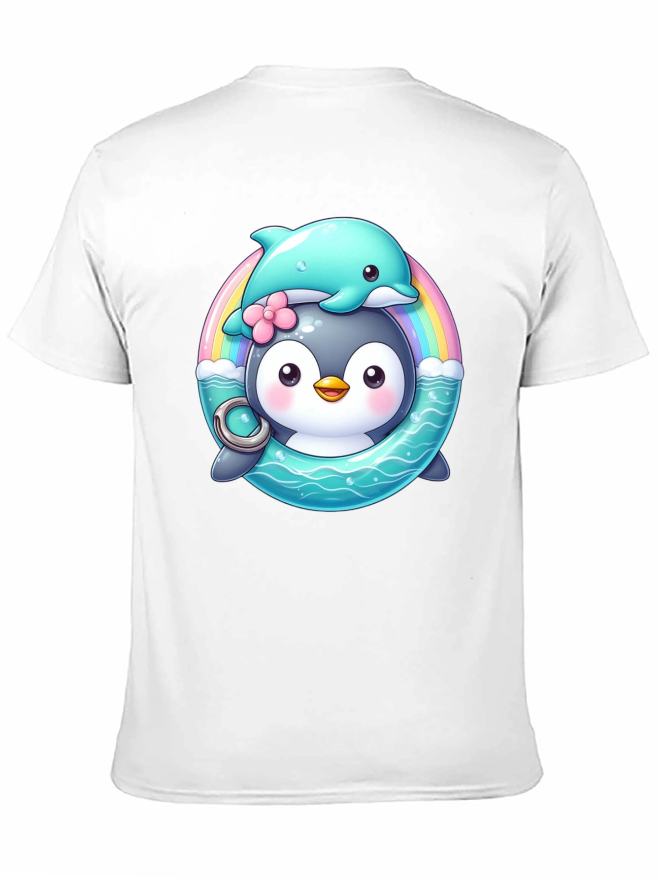 Penguin & Dolphin Graphic Tee - Cute Cartoon Design