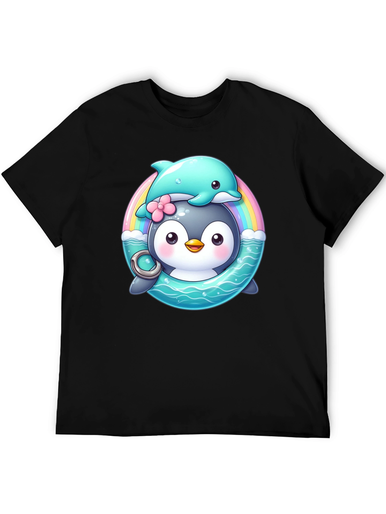 Penguin & Dolphin Graphic Tee - Cute Cartoon Design