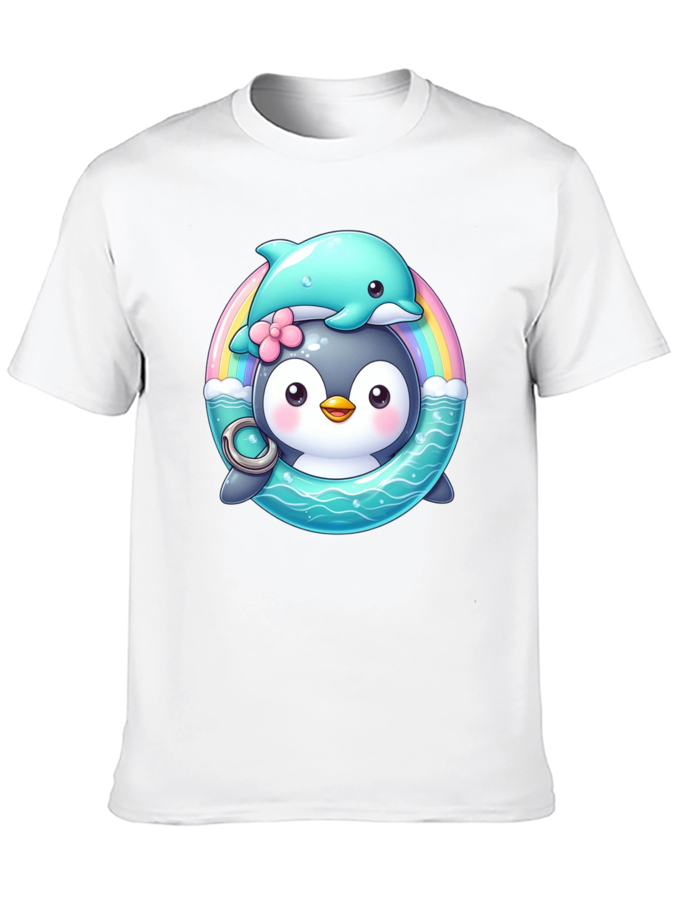 Penguin & Dolphin Graphic Tee - Cute Cartoon Design