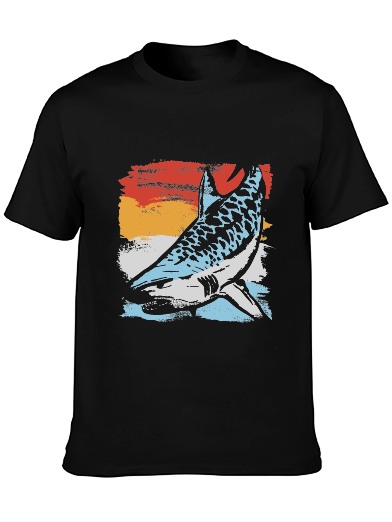 Retro Shark Graphic Tee - Black Cotton Blend T-Shirt