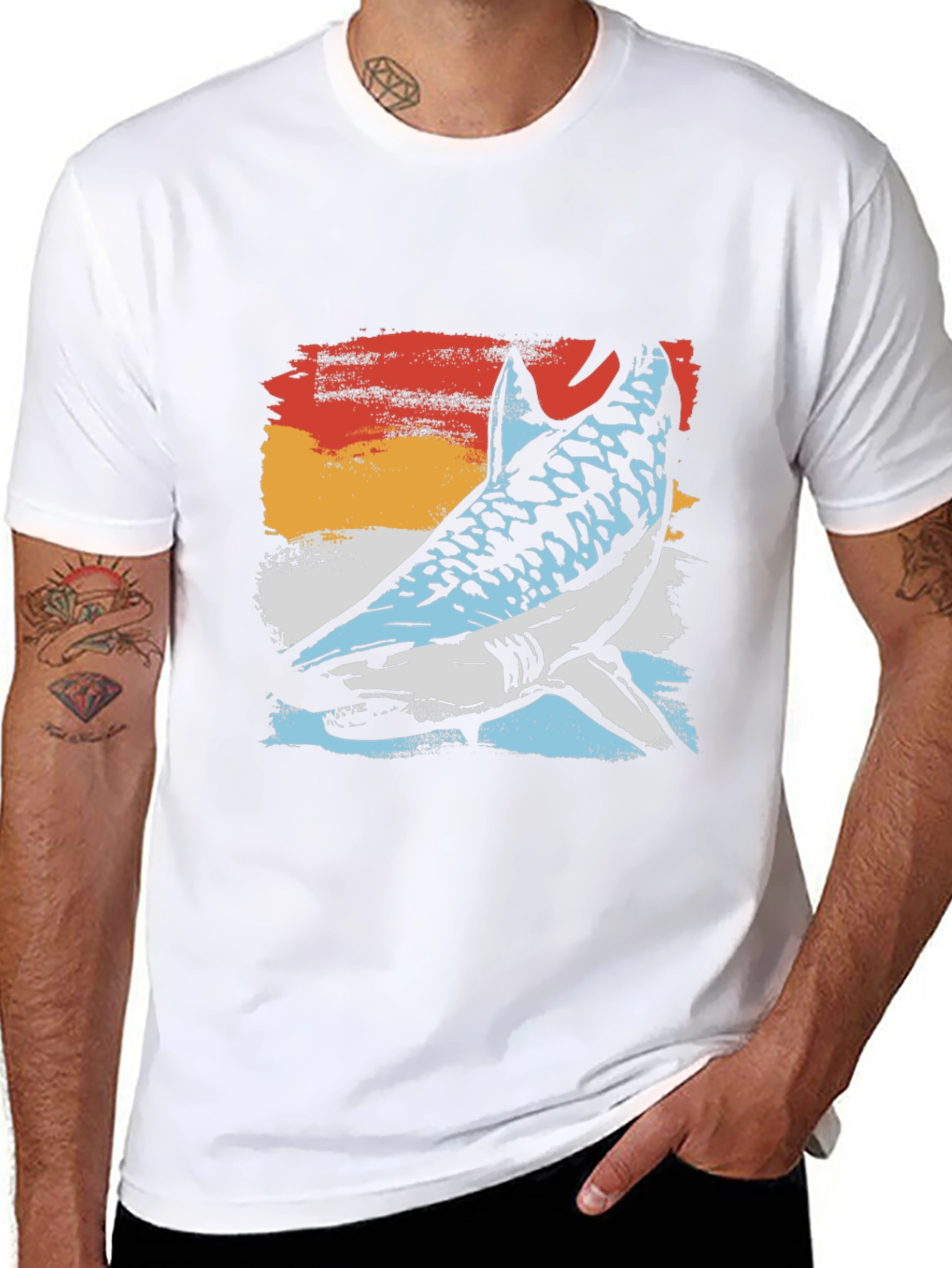 Retro Shark Graphic Tee - Black Cotton Blend T-Shirt
