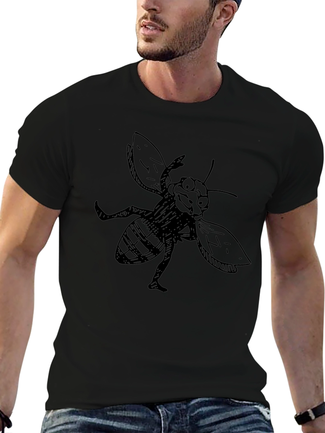 Funny Bee Graphic Black T-Shirt