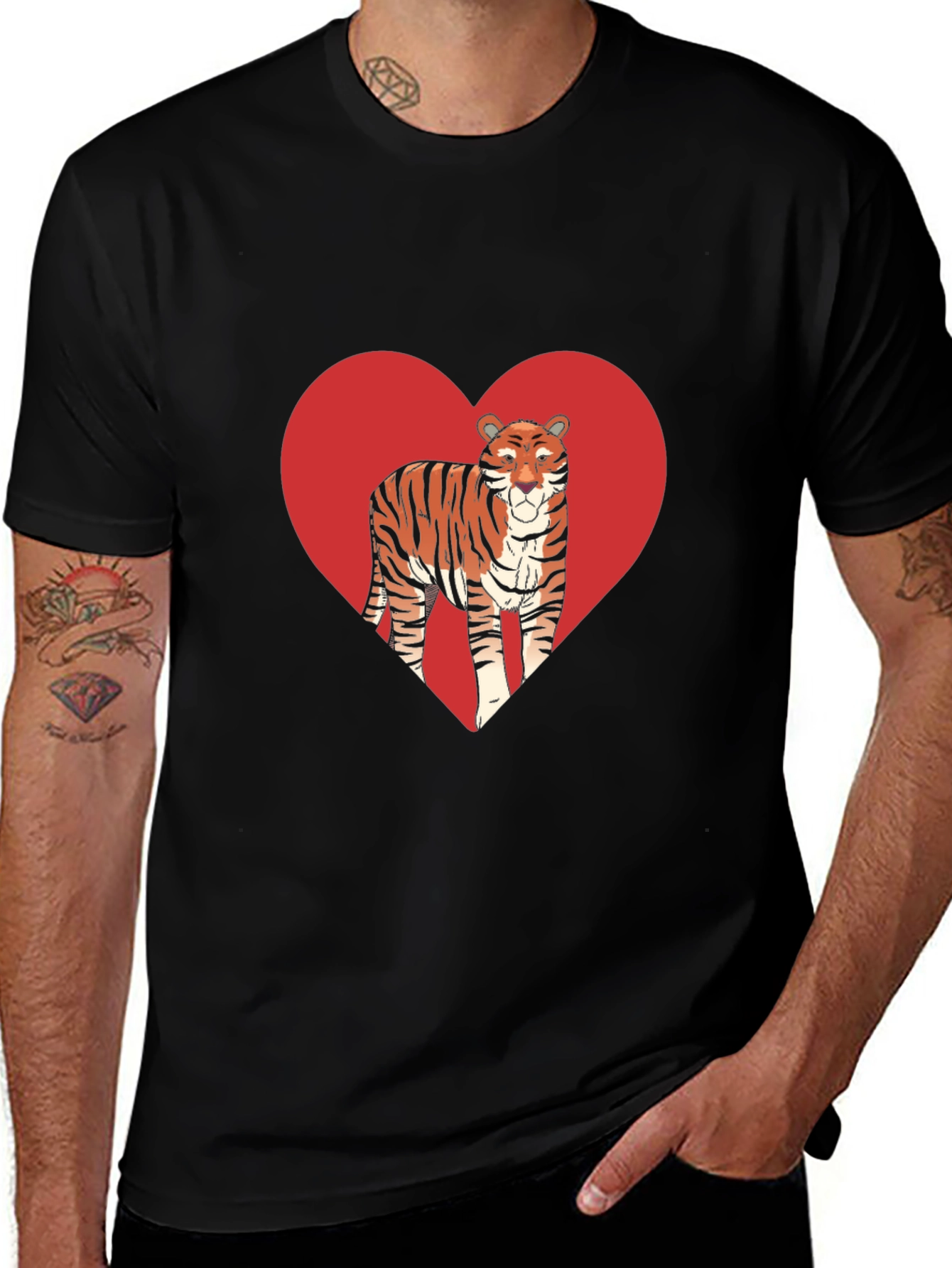Tiger Heart Graphic Black T-Shirt