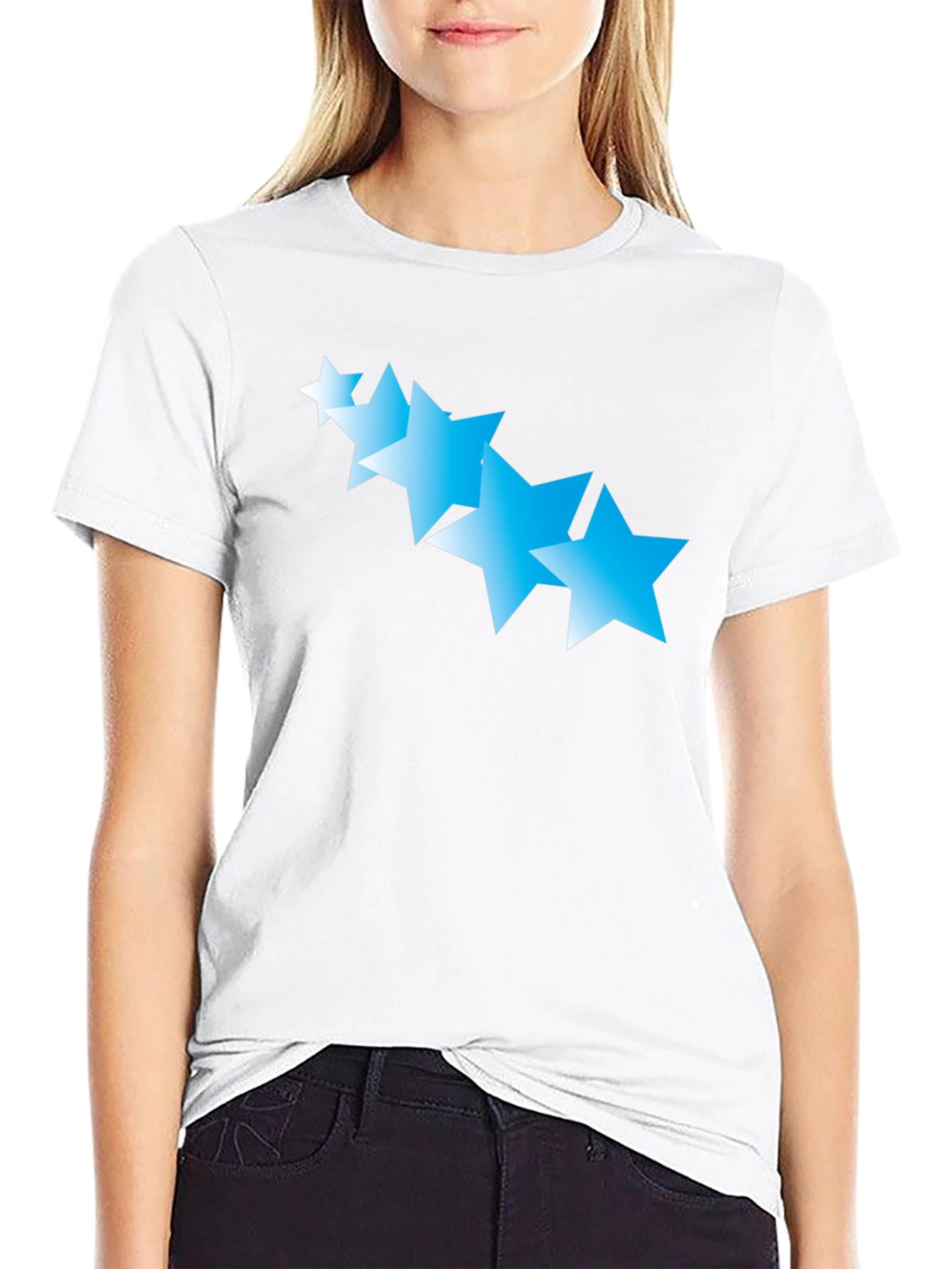Black T-Shirt with Gradient Blue Stars