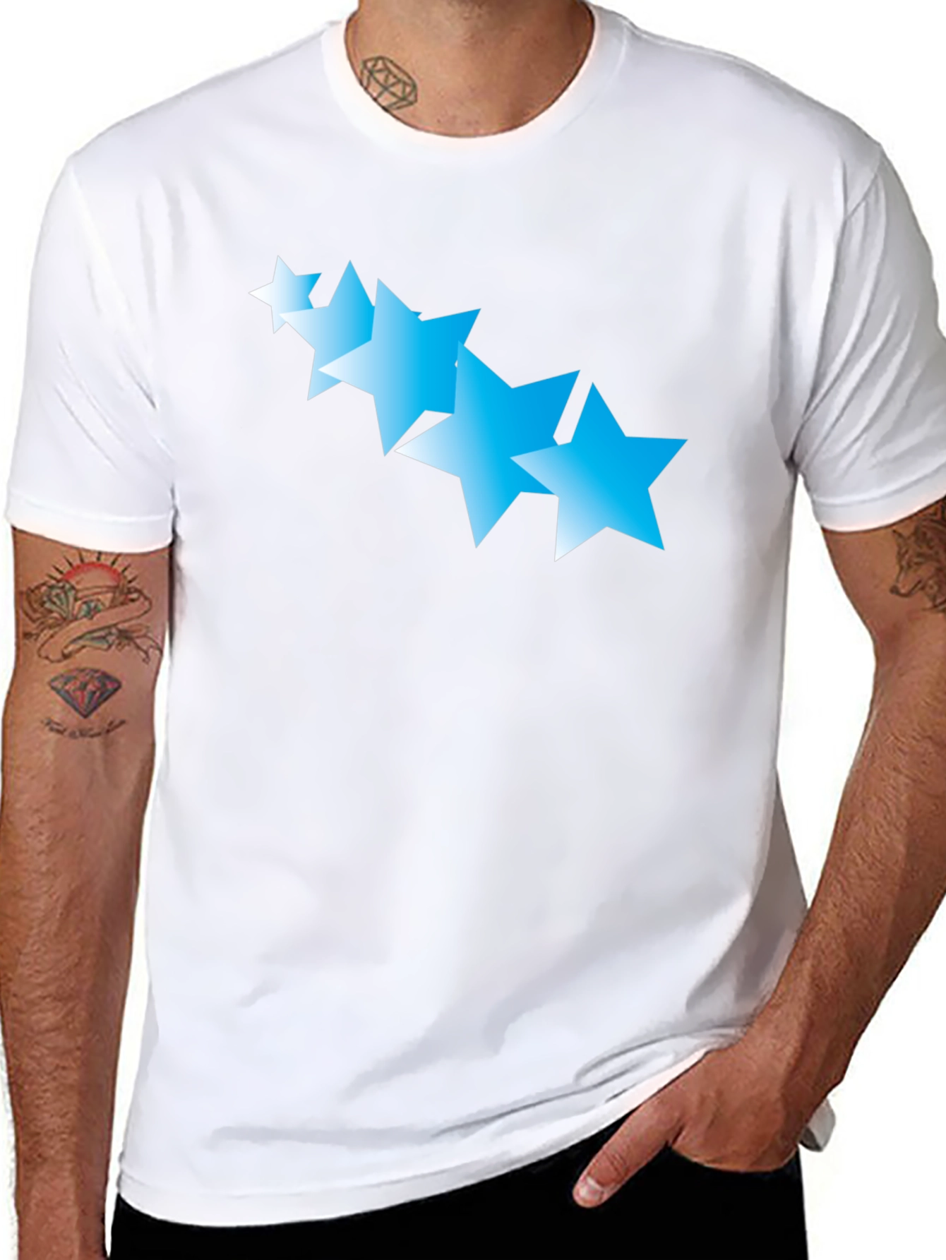 Black T-Shirt with Gradient Blue Stars
