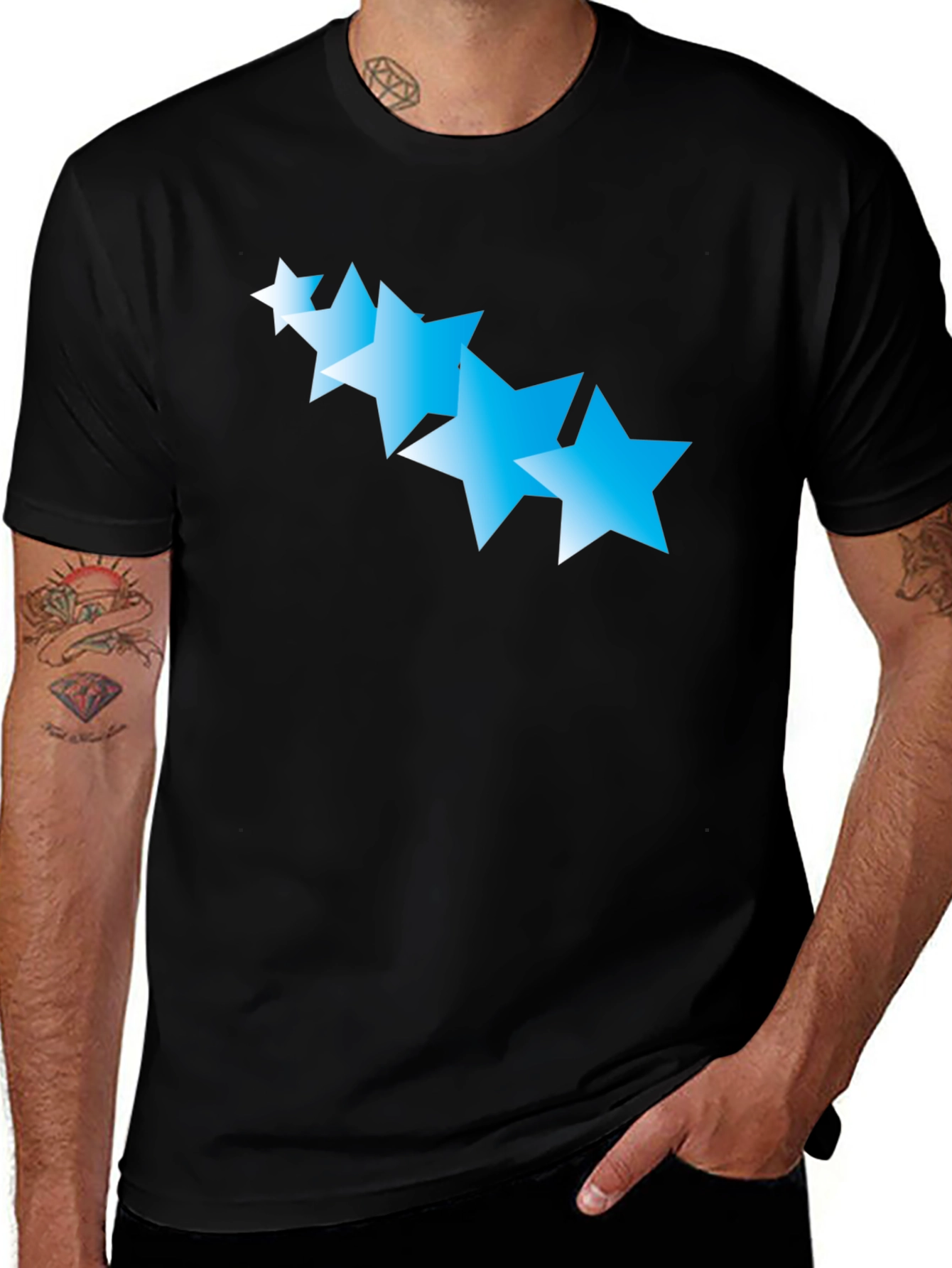 Black T-Shirt with Gradient Blue Stars
