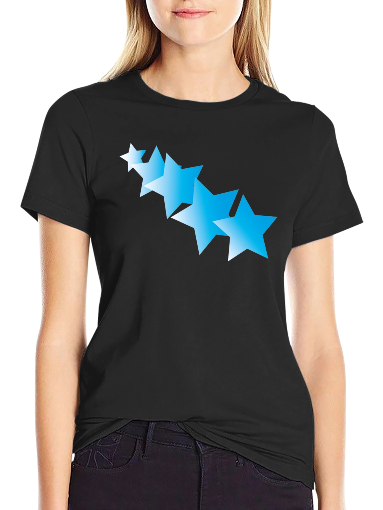 Black T-Shirt with Gradient Blue Stars