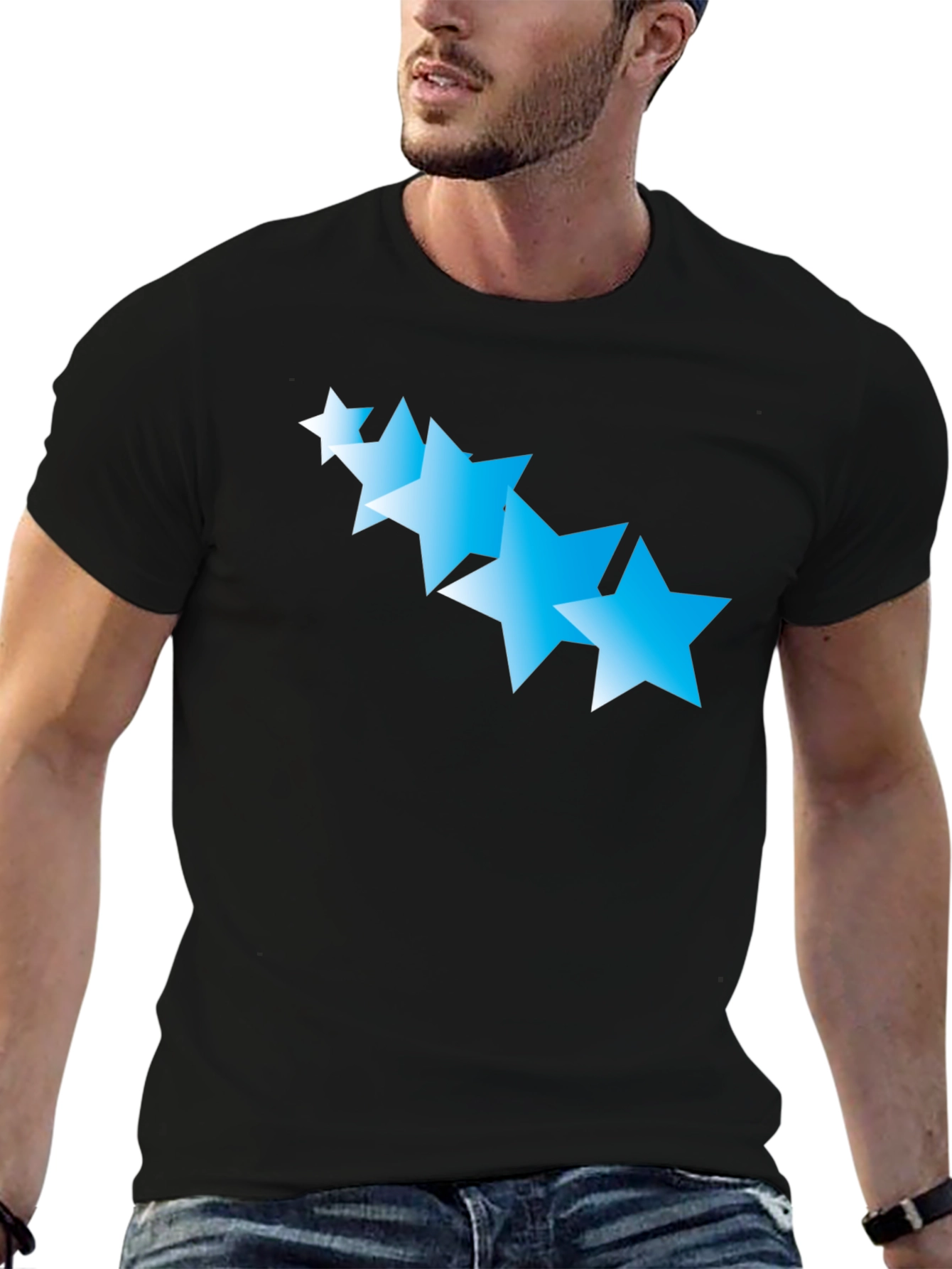 Black T-Shirt with Gradient Blue Stars