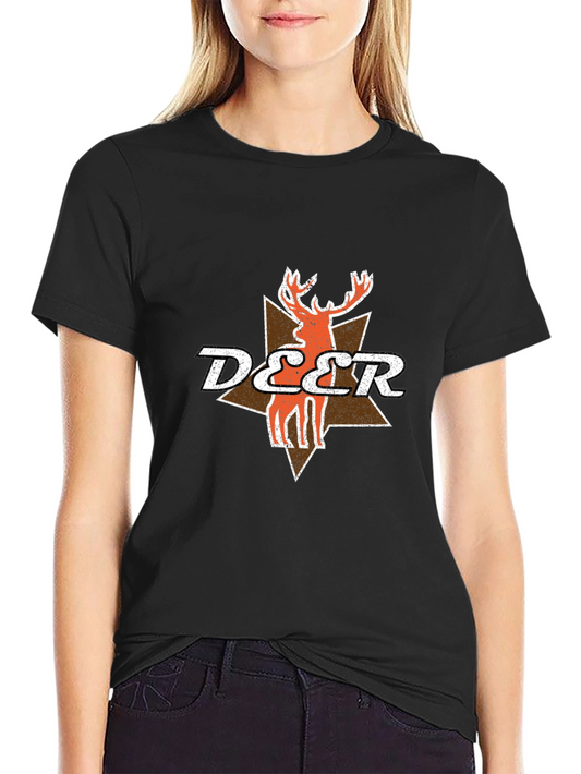Retro Deer Graphic Tee - Vintage Style Black T-Shirt
