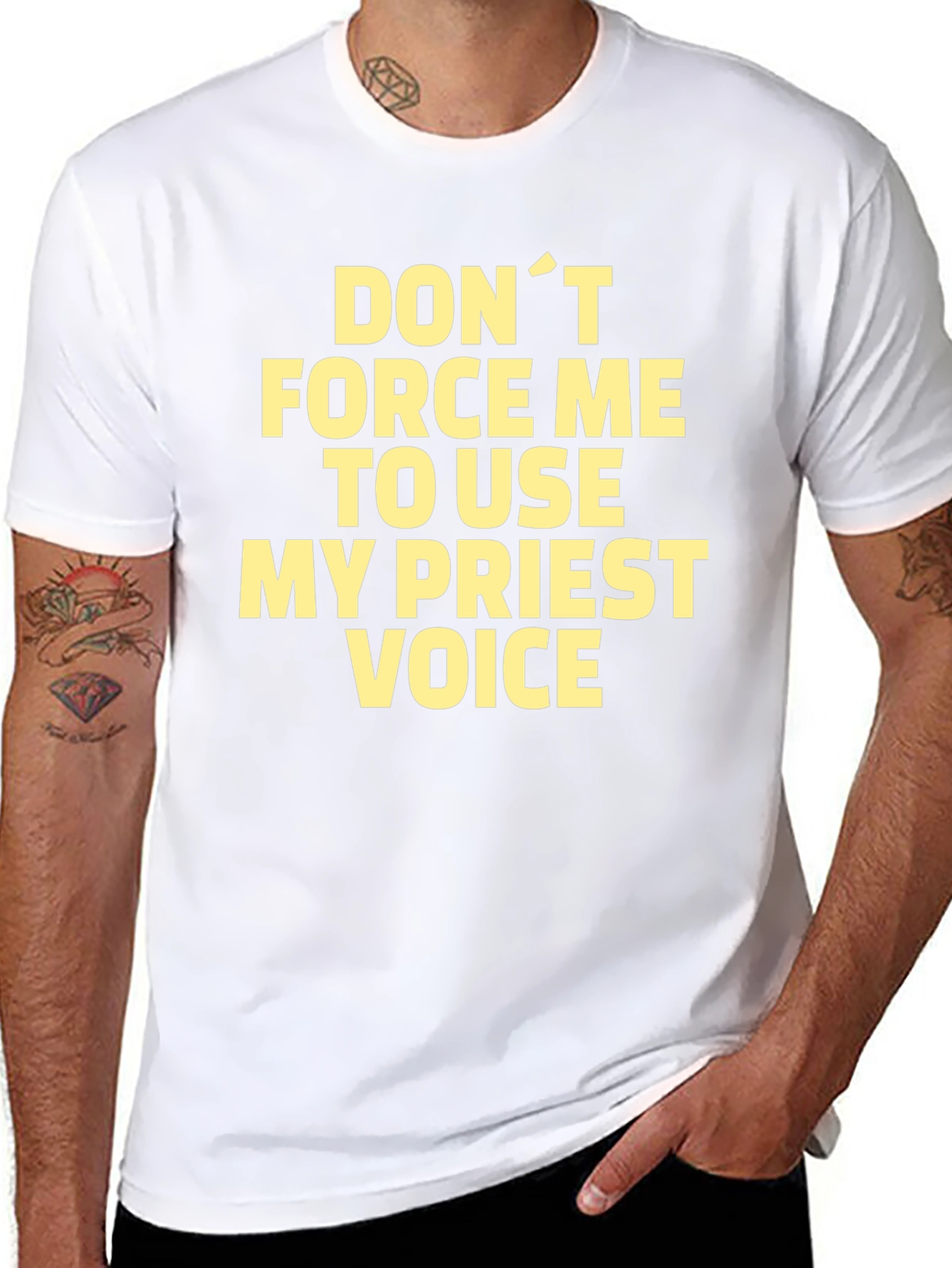 Funny Priest Voice Graphic Tee - Black T-Shirt