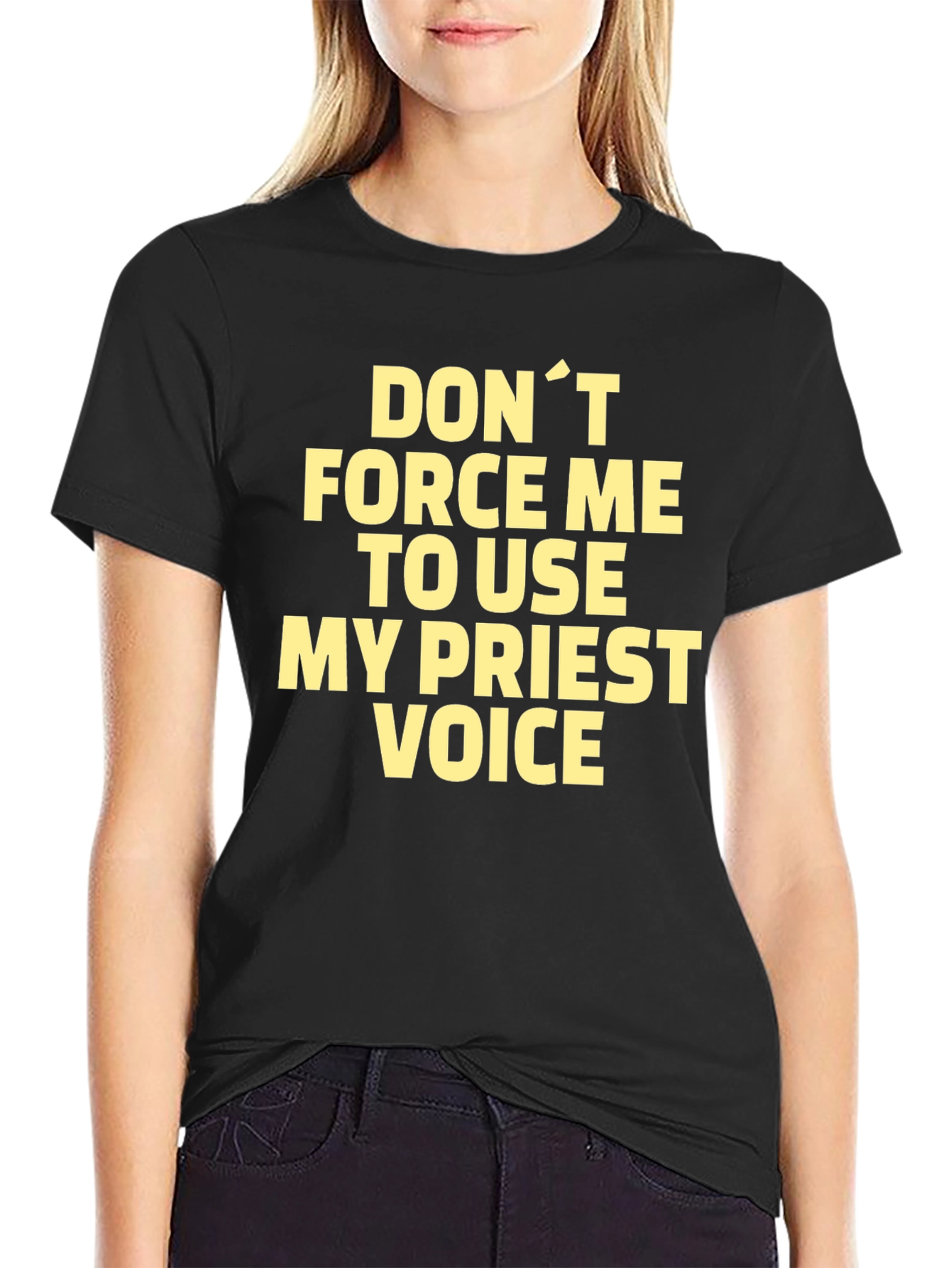 Funny Priest Voice Graphic Tee - Black T-Shirt
