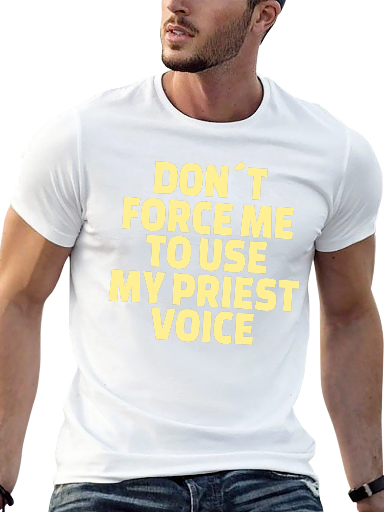 Funny Priest Voice Graphic Tee - Black T-Shirt