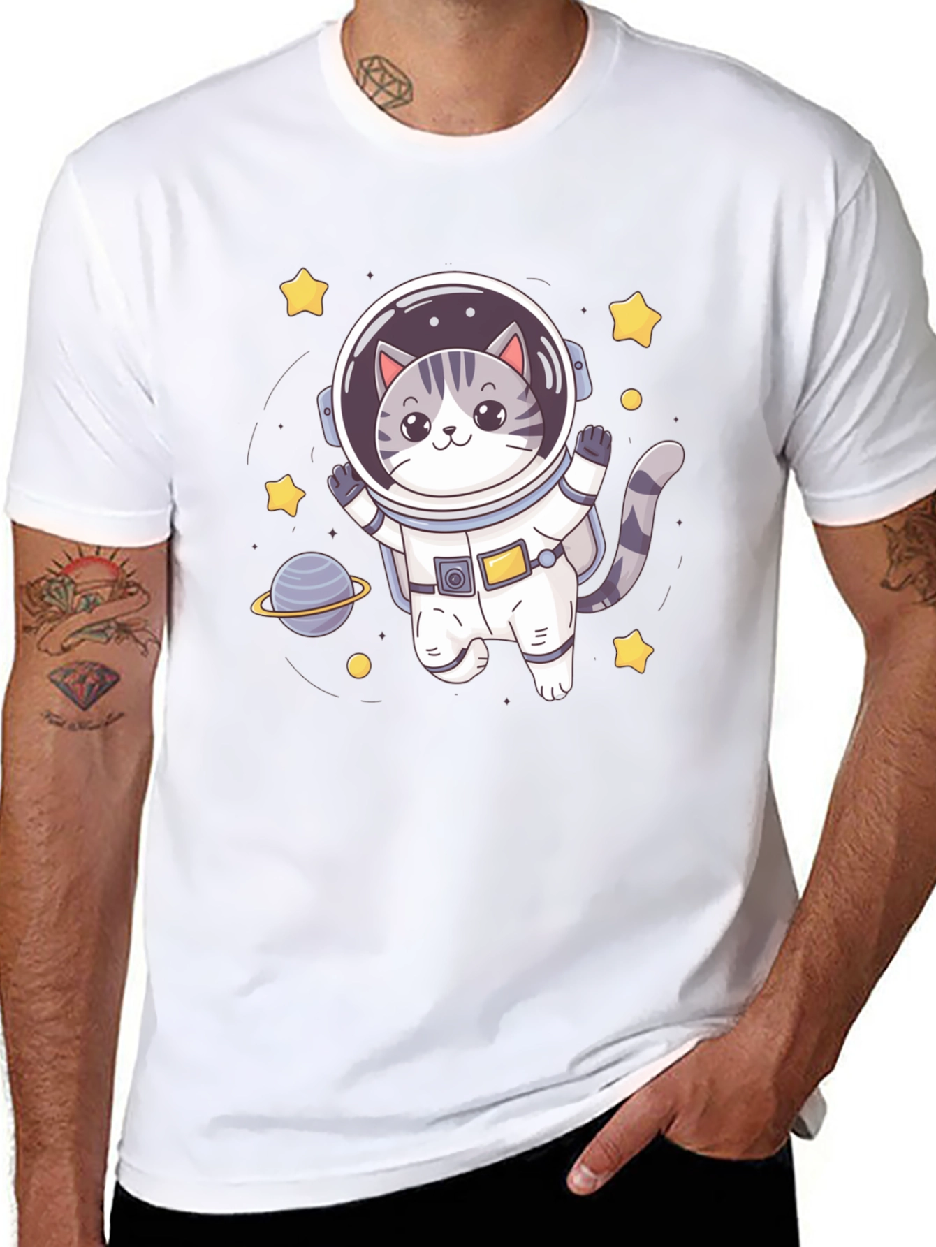 Astronaut Cat Graphic Tee - Space Lover Shirt