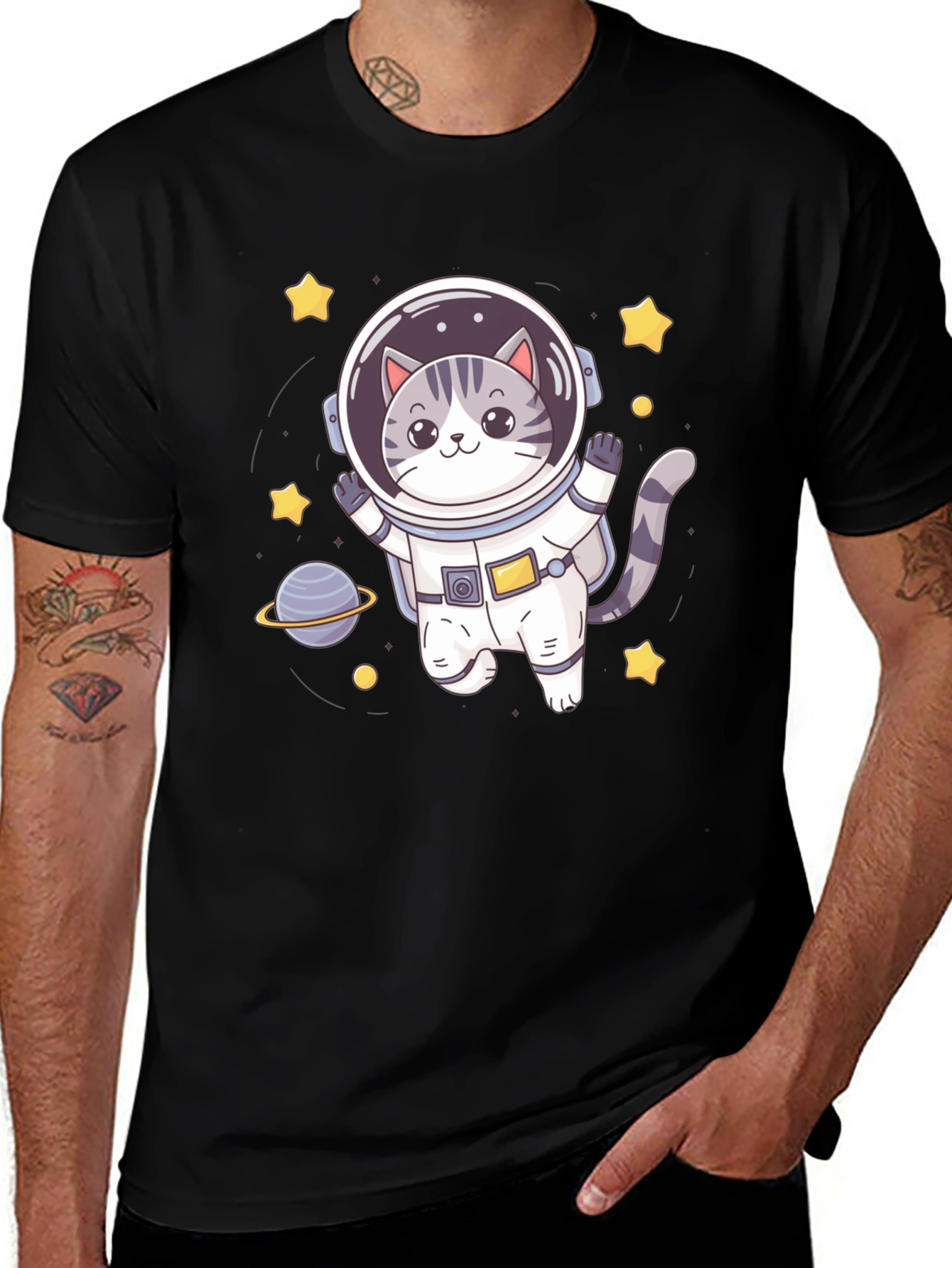 Astronaut Cat Graphic Tee - Space Lover Shirt