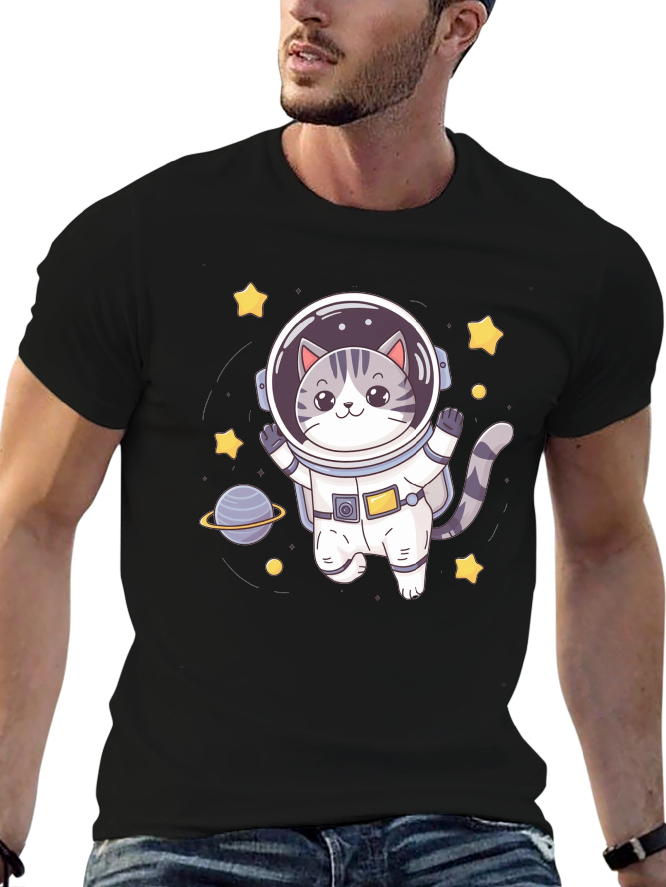 Astronaut Cat Graphic Tee - Space Lover Shirt
