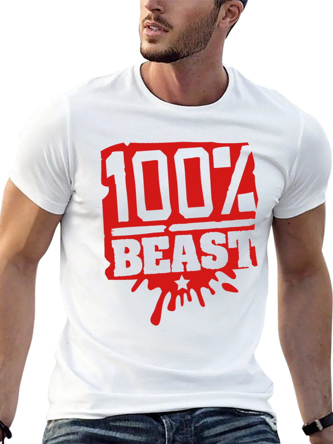 100% Beast Graphic Print Mens Black T-Shirt