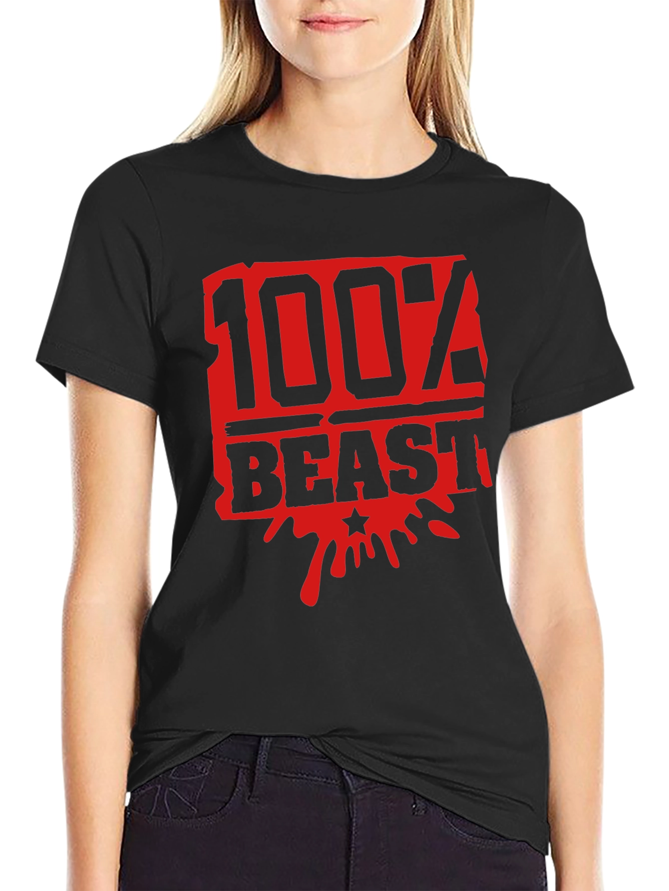 100% Beast Graphic Print Mens Black T-Shirt