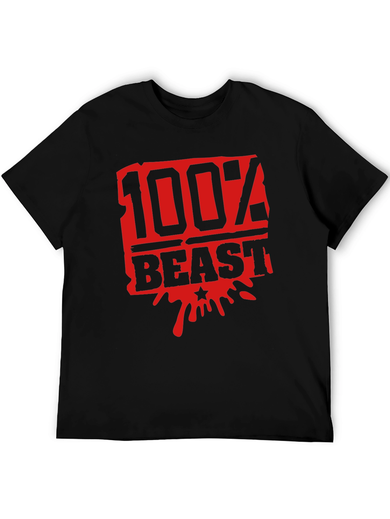 100% Beast Graphic Print Mens Black T-Shirt