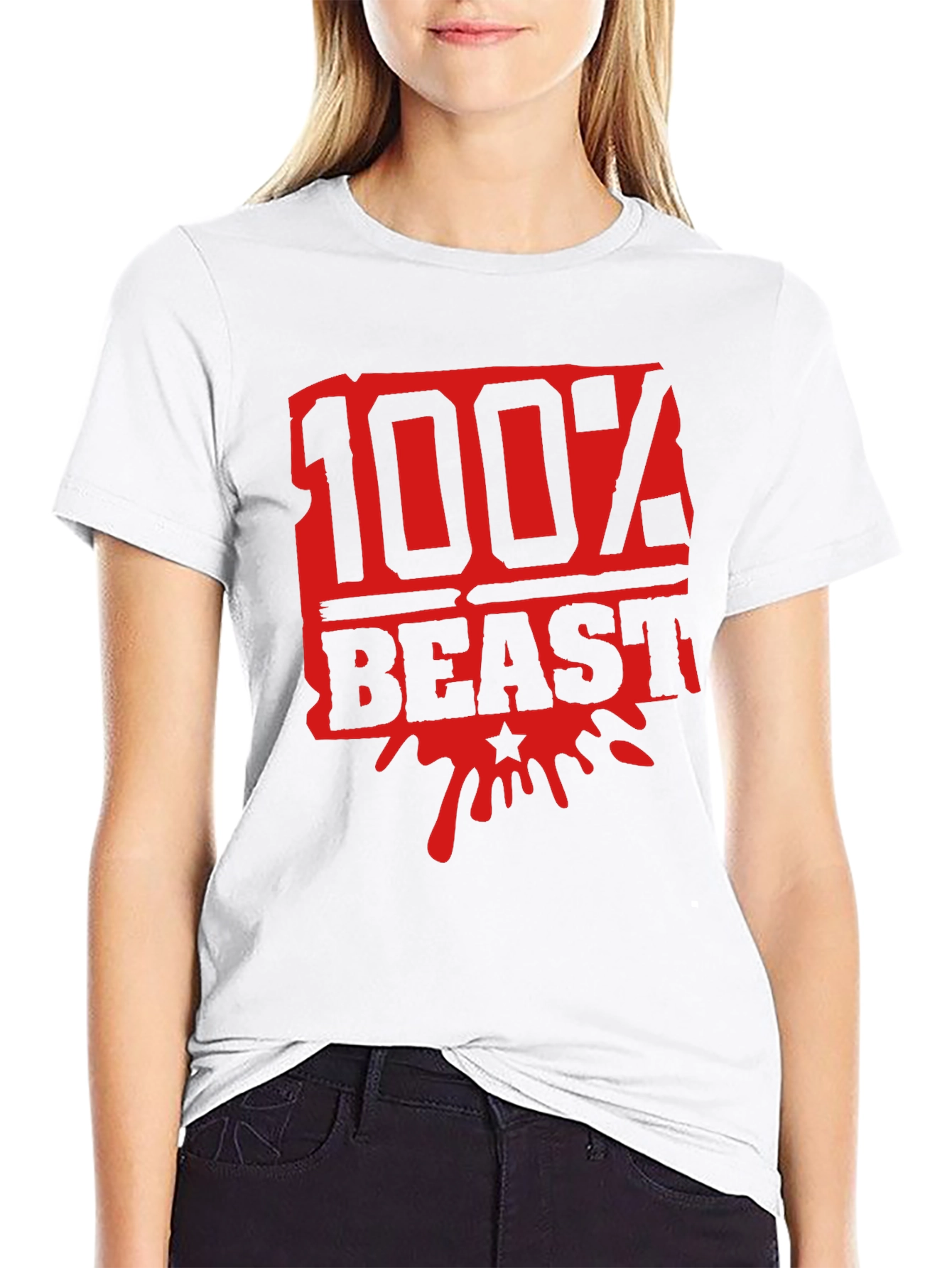 100% Beast Graphic Print Mens Black T-Shirt