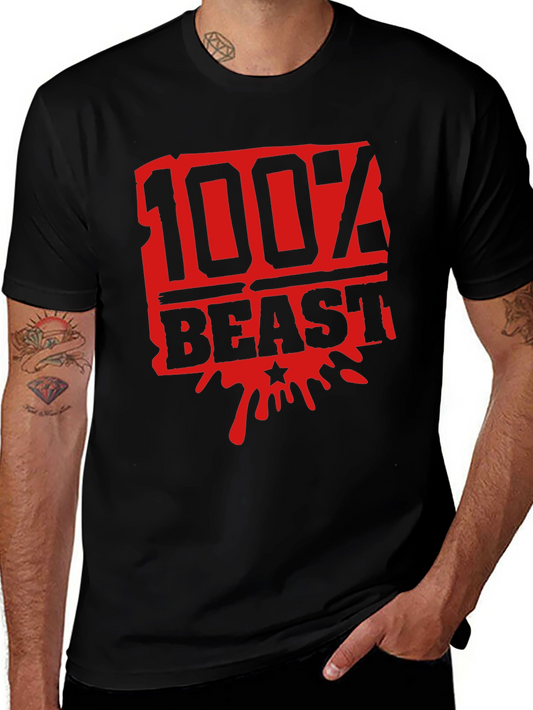 100% Beast Graphic Print Mens Black T-Shirt
