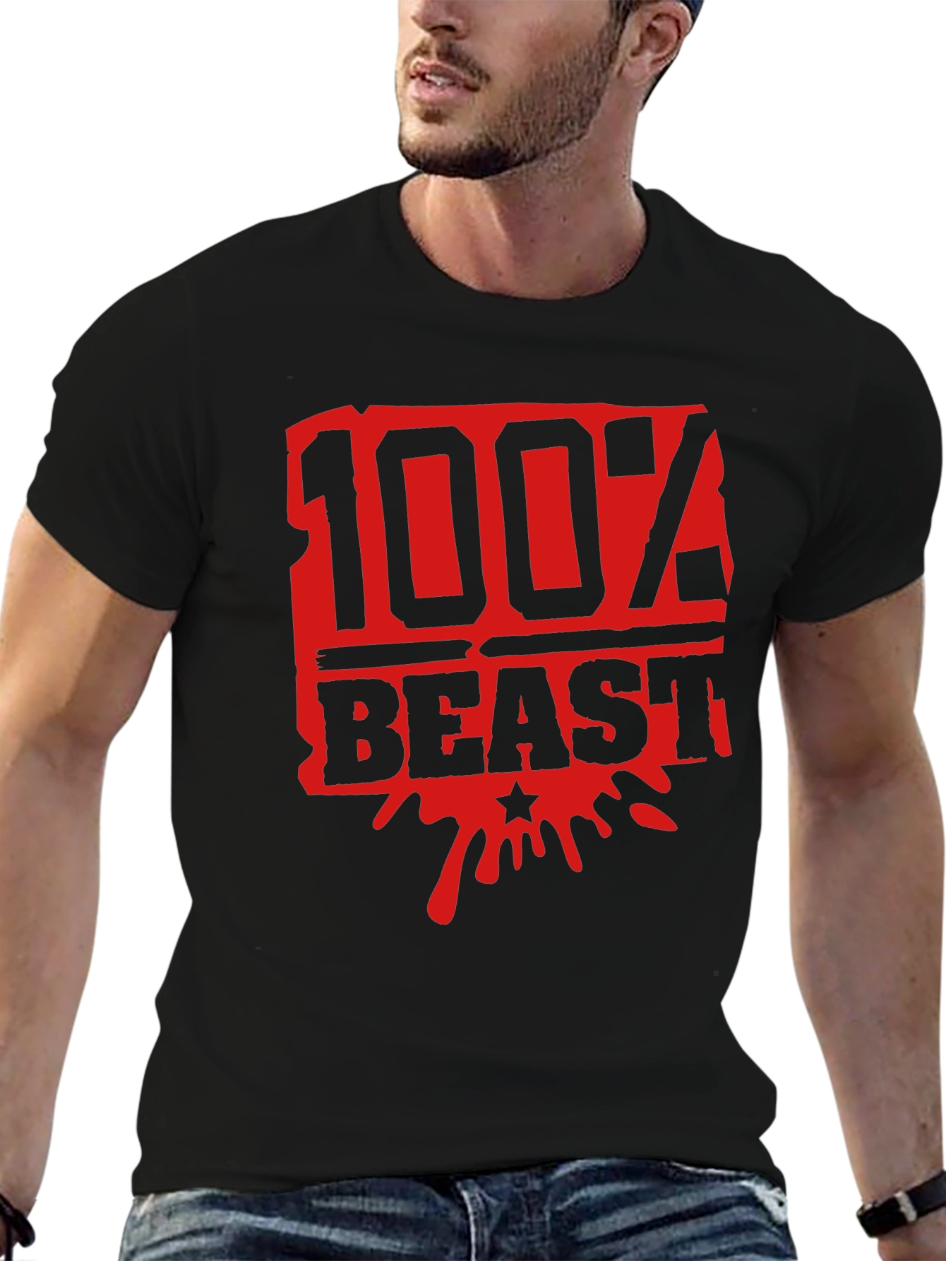 100% Beast Graphic Print Mens Black T-Shirt