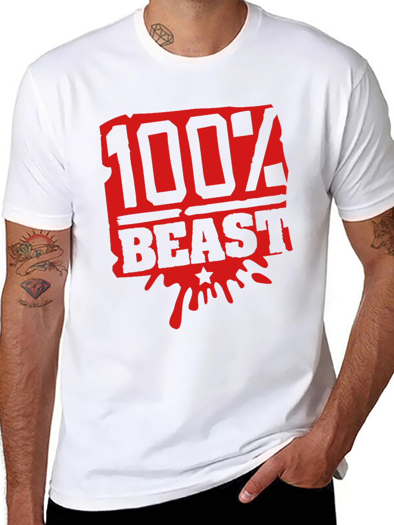 100% Beast Graphic Print Mens Black T-Shirt