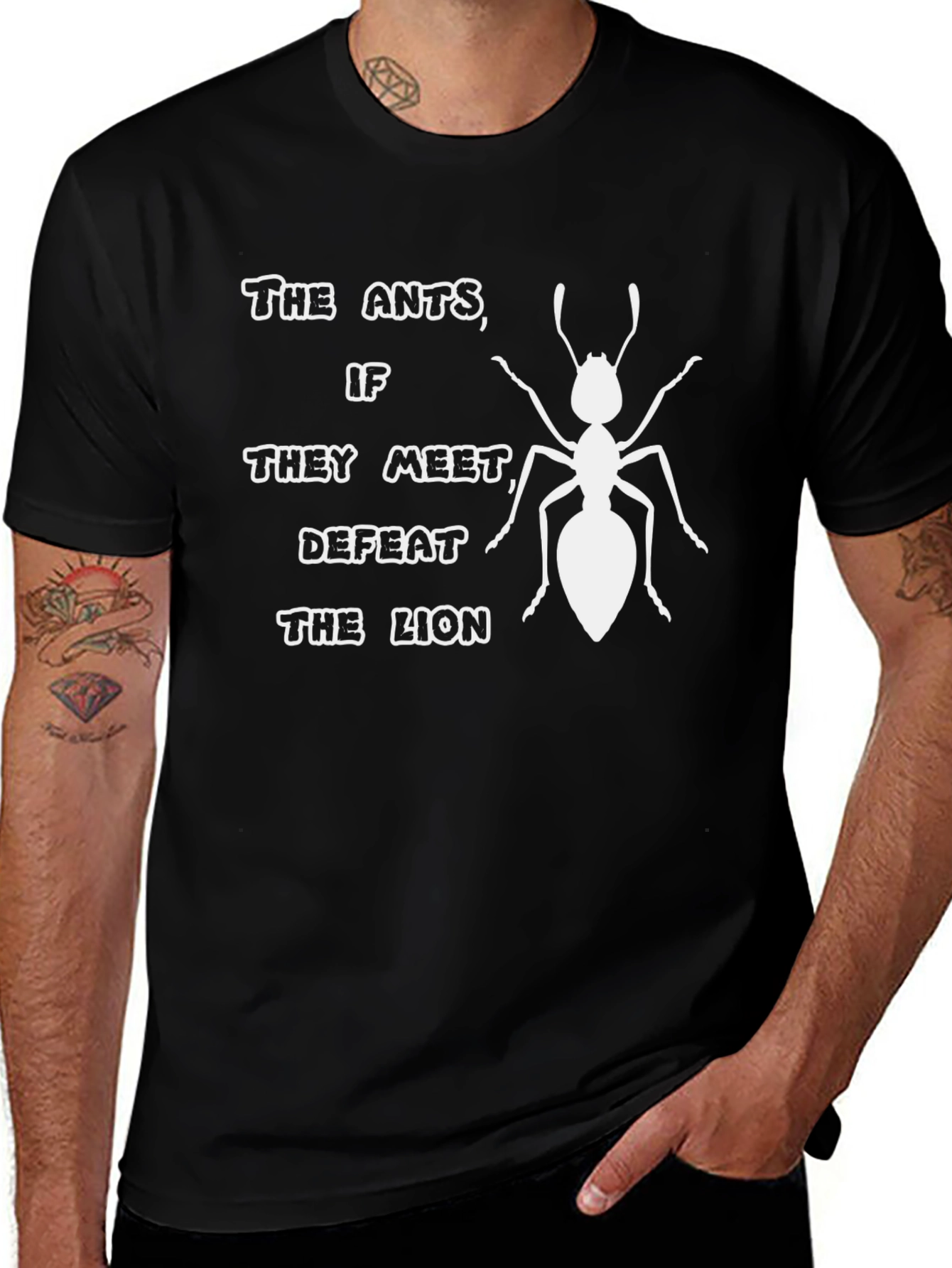 Ants Defeat Lion Graphic Tee - Black T-Shirt