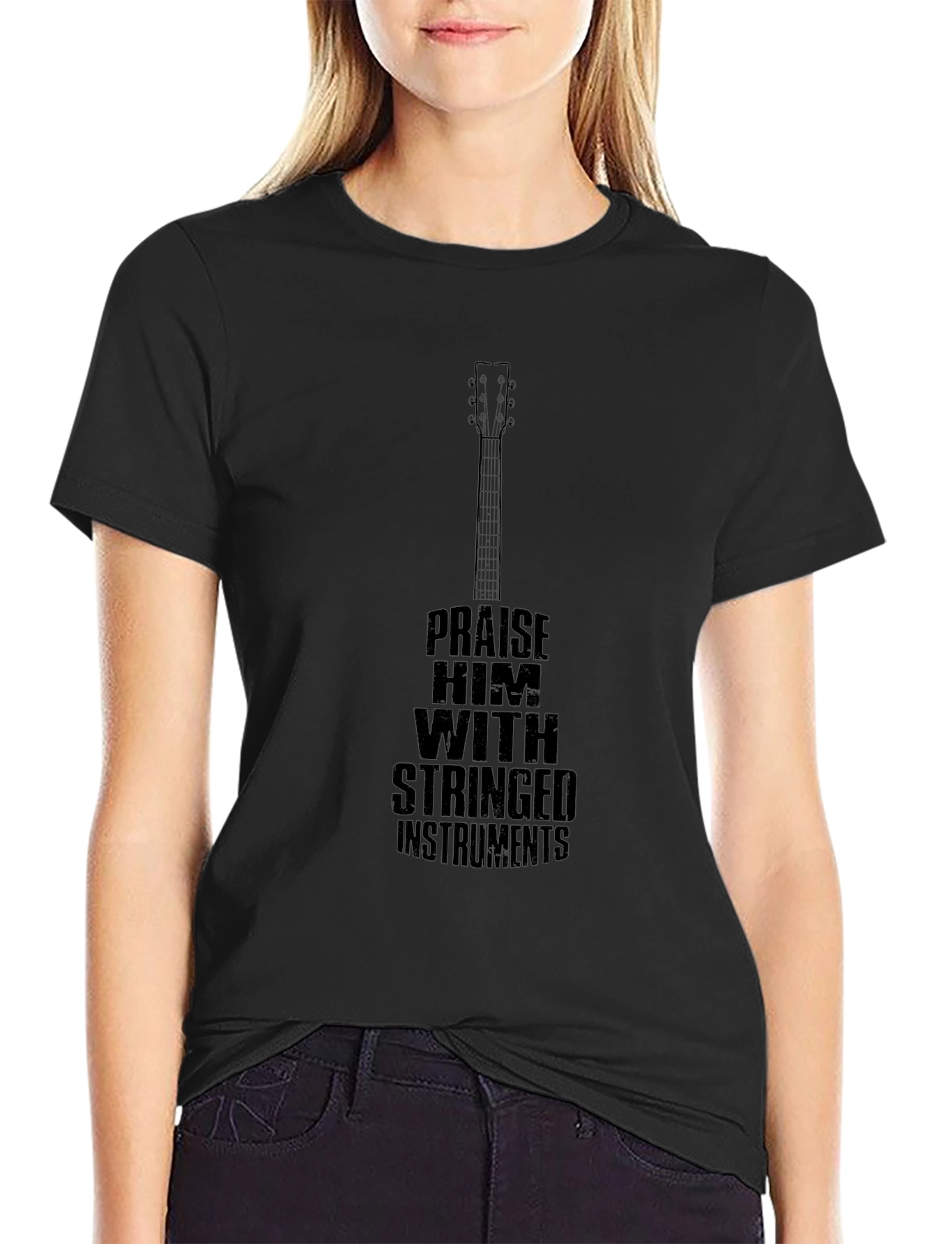 Praise Him Guitar Graphic T-Shirt - Black