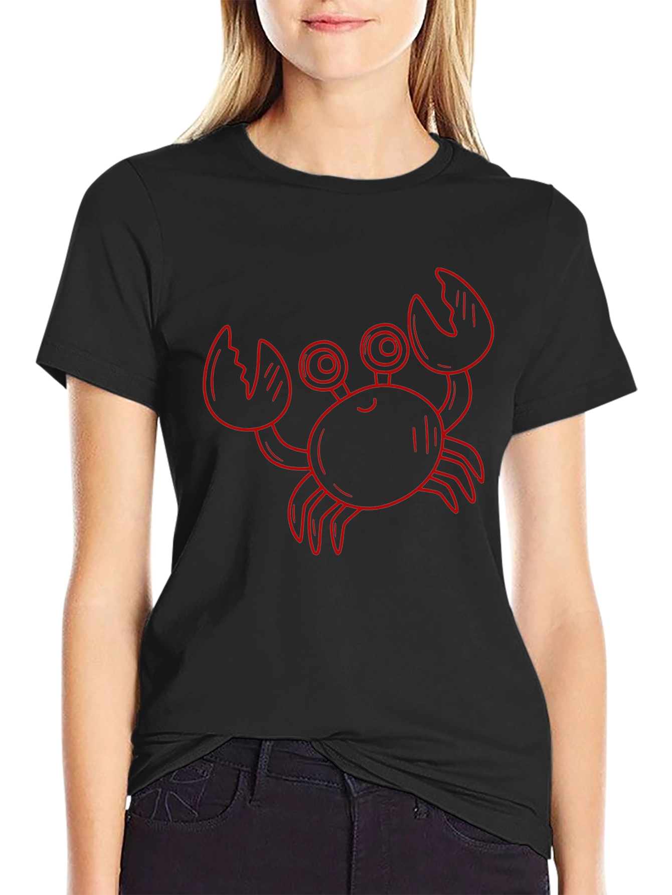 Red Crab Graphic Black T-Shirt